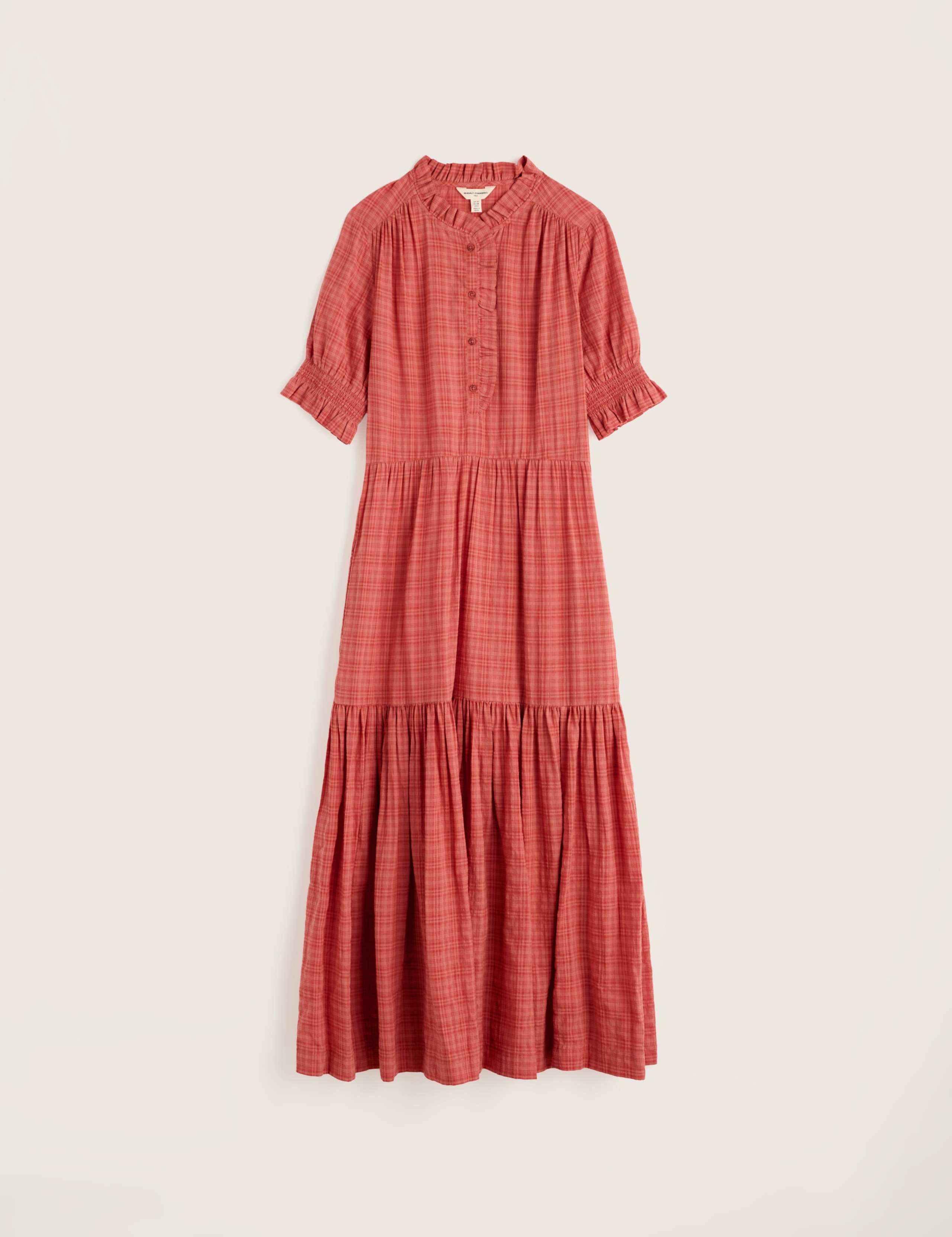 Cotton Rich Checked High Neck Midi Tiered Dress 2 of 5