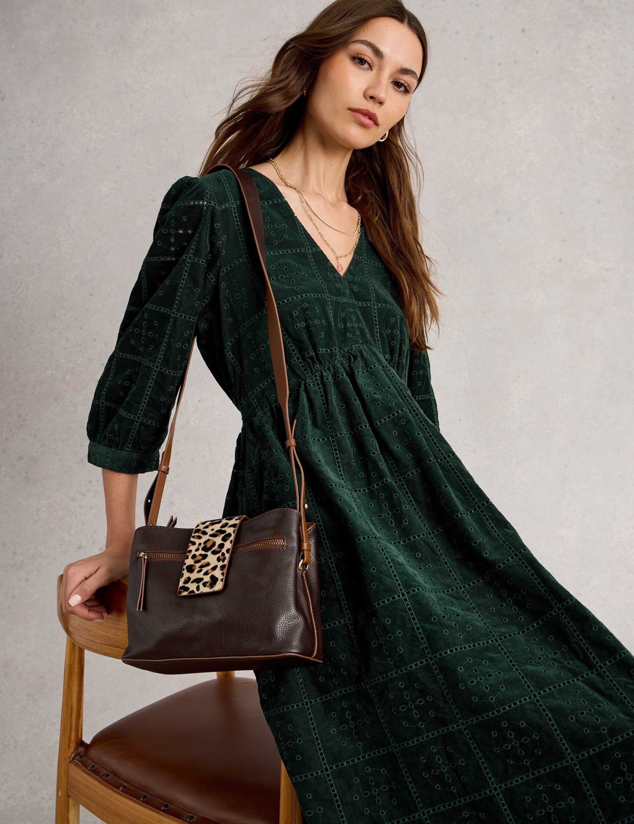Cord Broderie V-Neck Midi Waisted Dress 4 of 6
