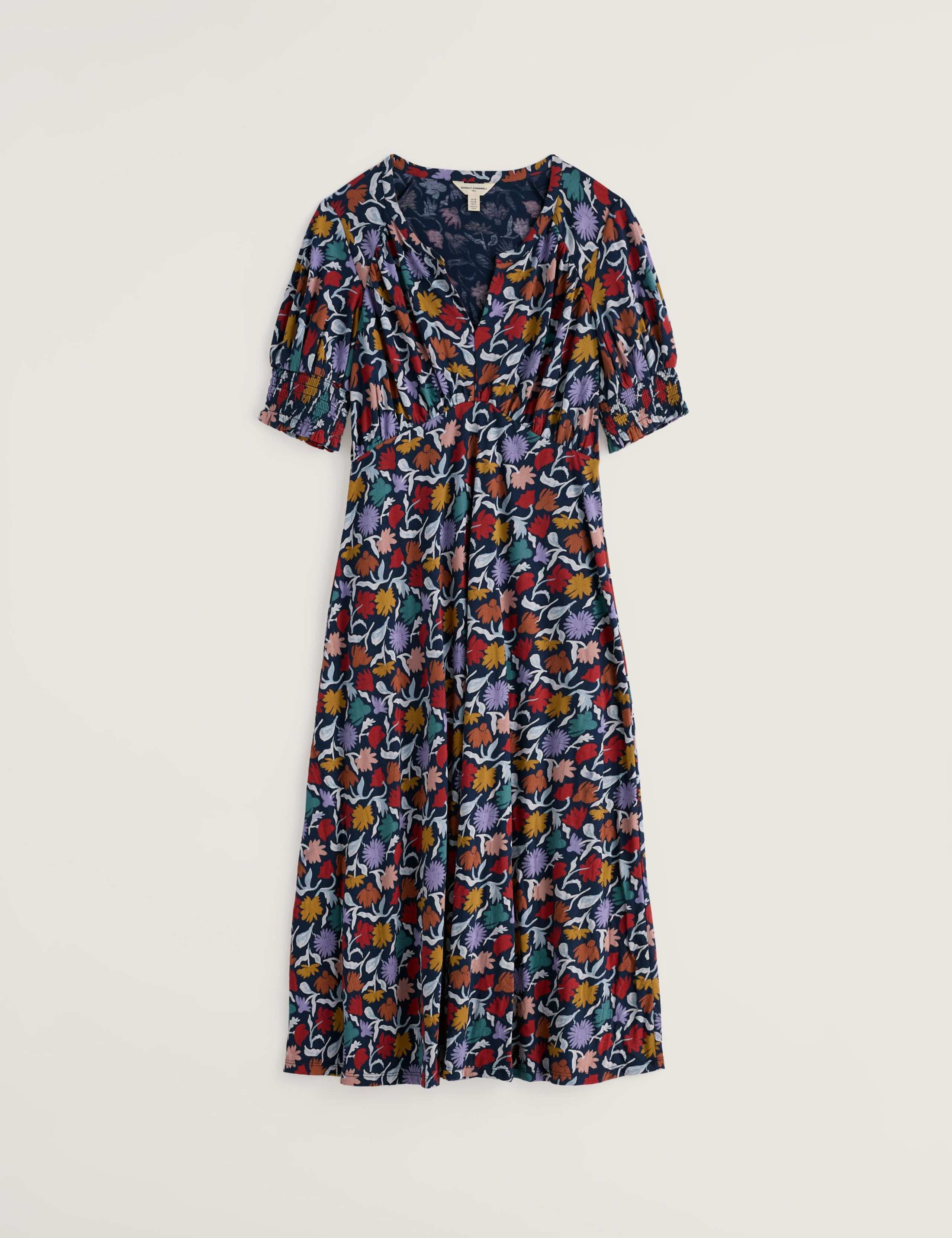 Cotton Rich Floral Notch Neck Midi Tea Dress 2 of 5
