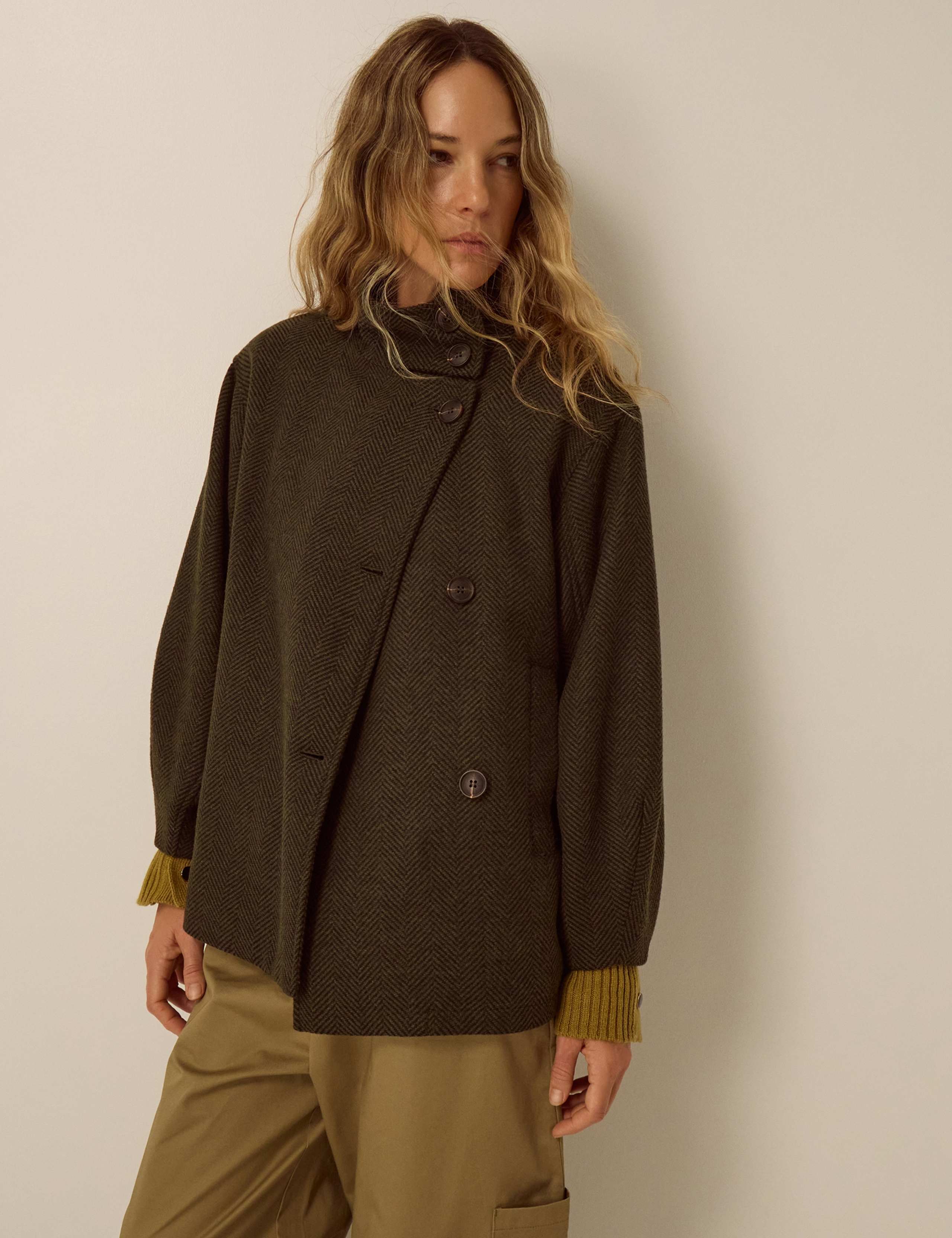 Herringbone Funnel Neck Coat 1 of 5