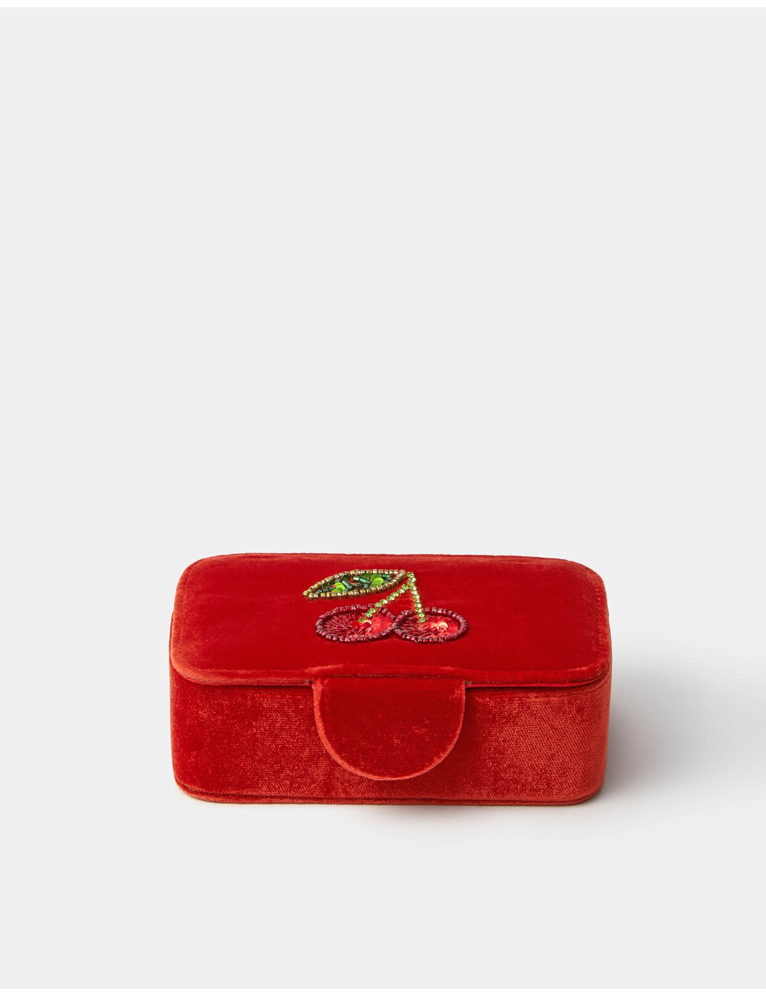 Velvet Embellished Cherry Jewellery Box 1 of 3