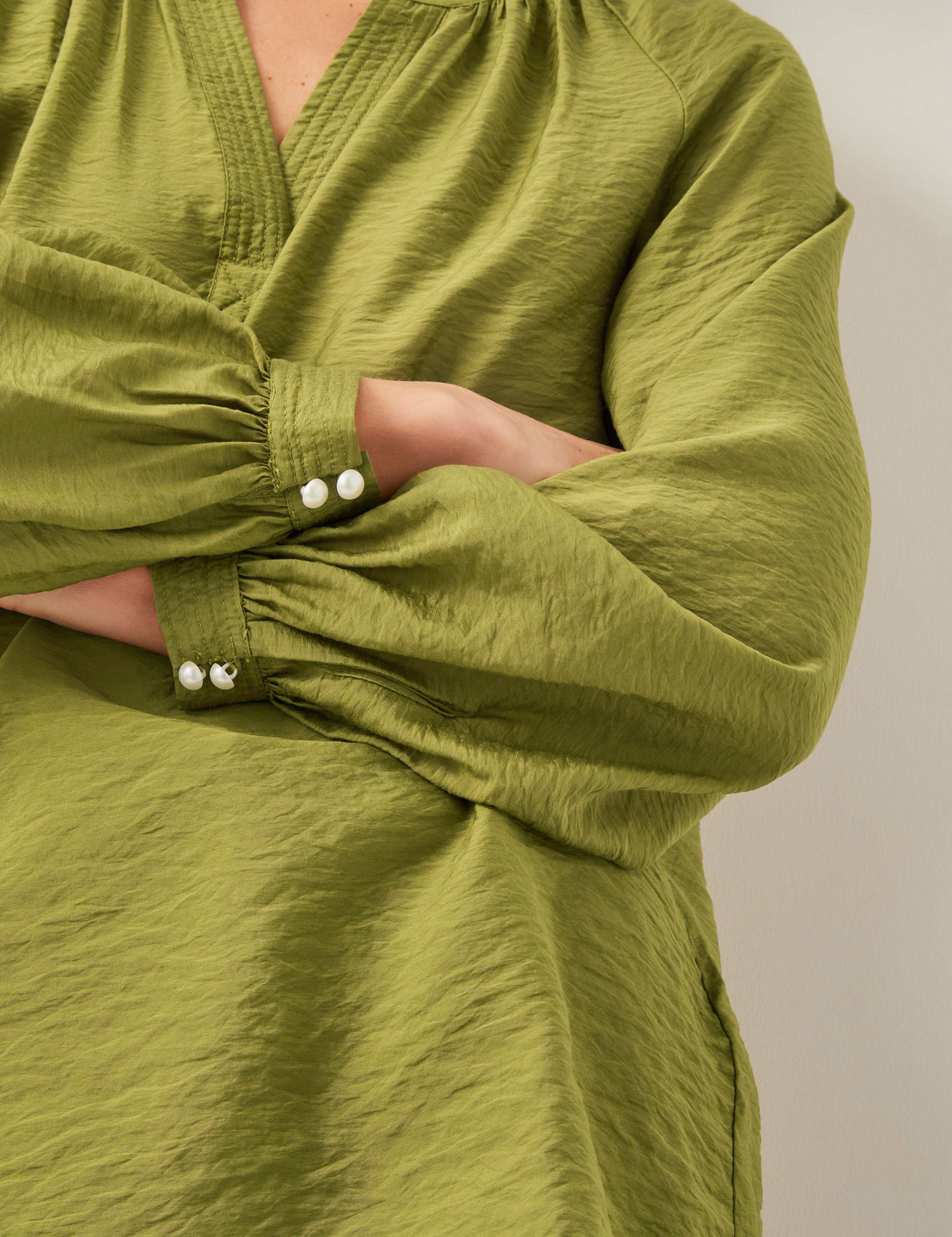 Cotton Rich V-Neck Blouson Sleeve Blouse 4 of 4