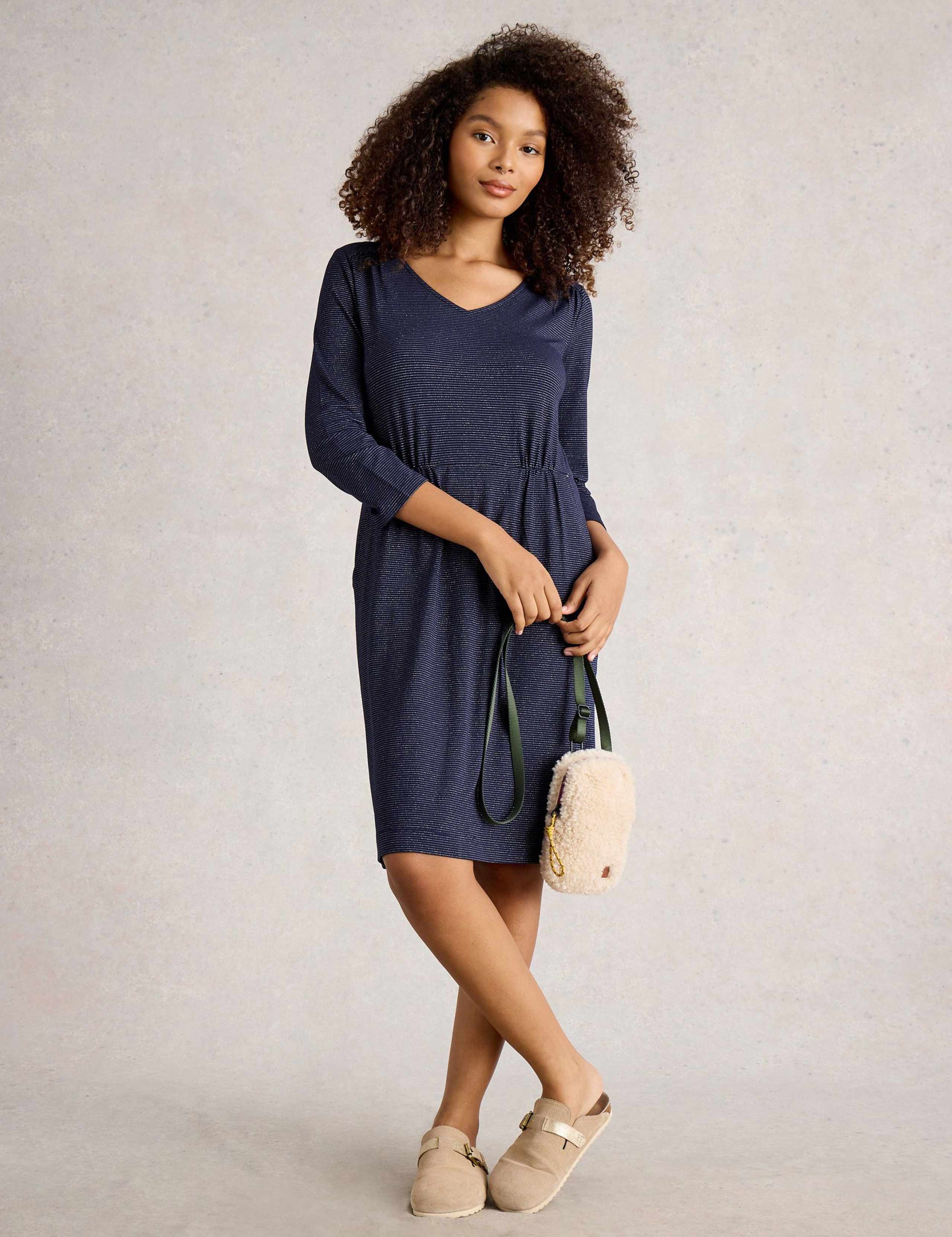 Jersey Sparkly Striped Waisted Dress 1 of 6