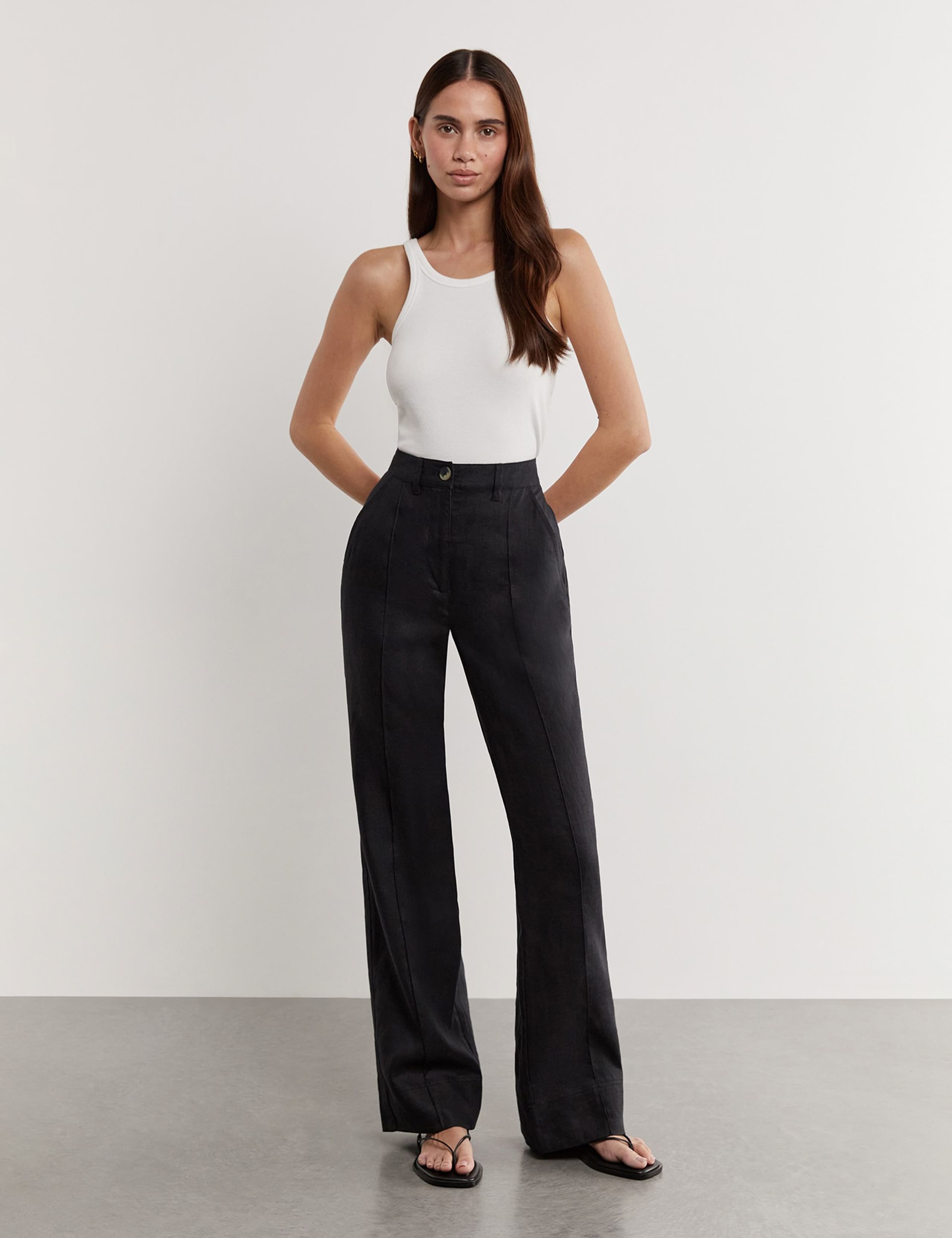 Pure Linen Pintuck Wide Leg Trousers 3 of 5