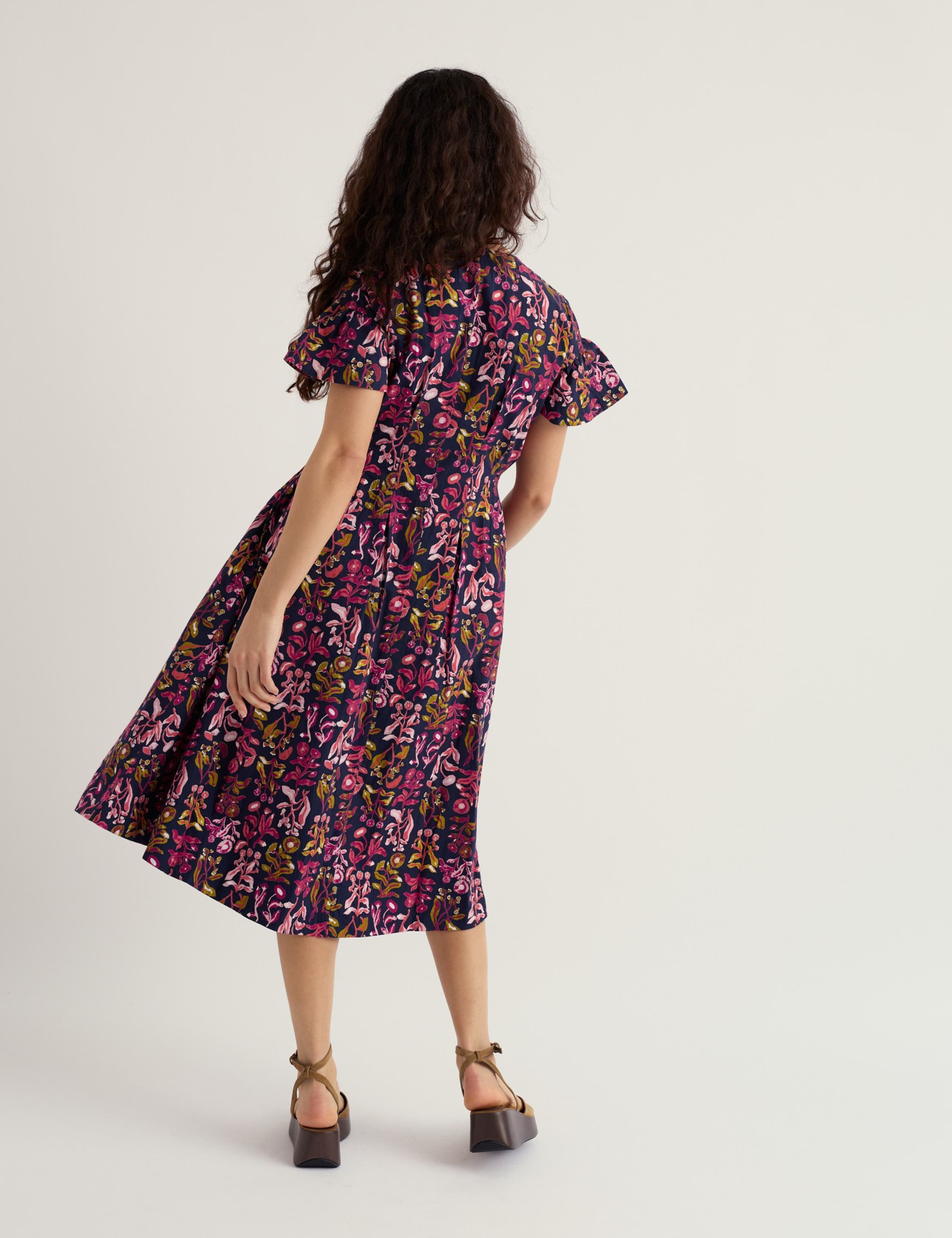 Pure Cotton Floral V-Neck Midi Tea Dress 4 of 5