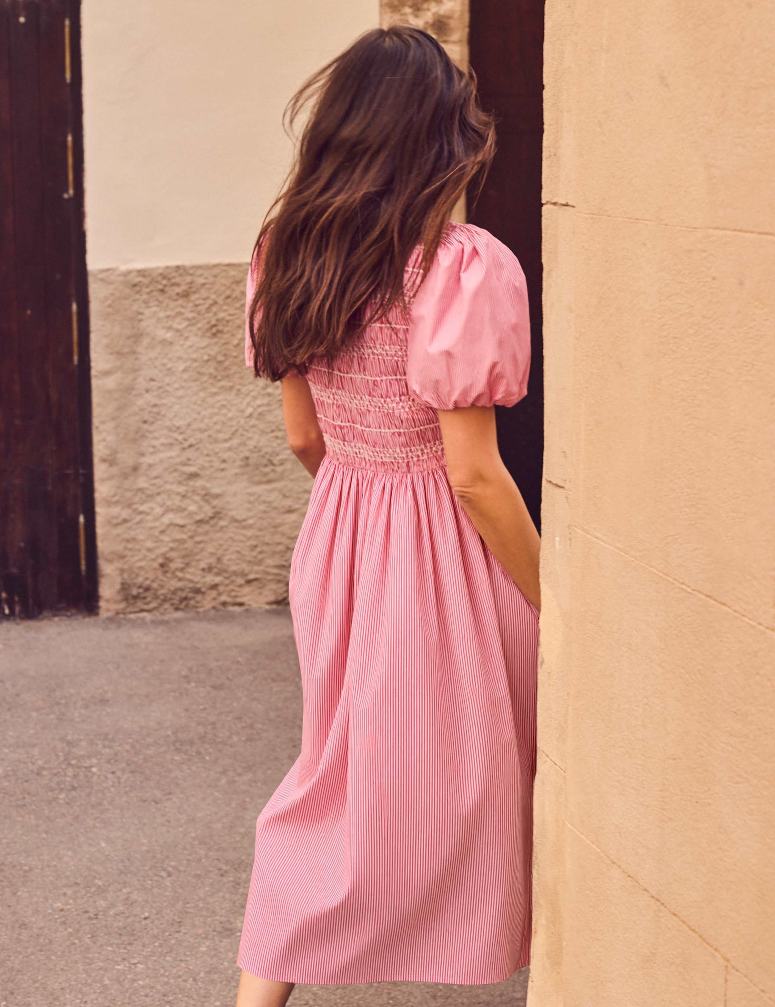 Striped Puff Sleeve Midi Shirred Dress 4 of 6