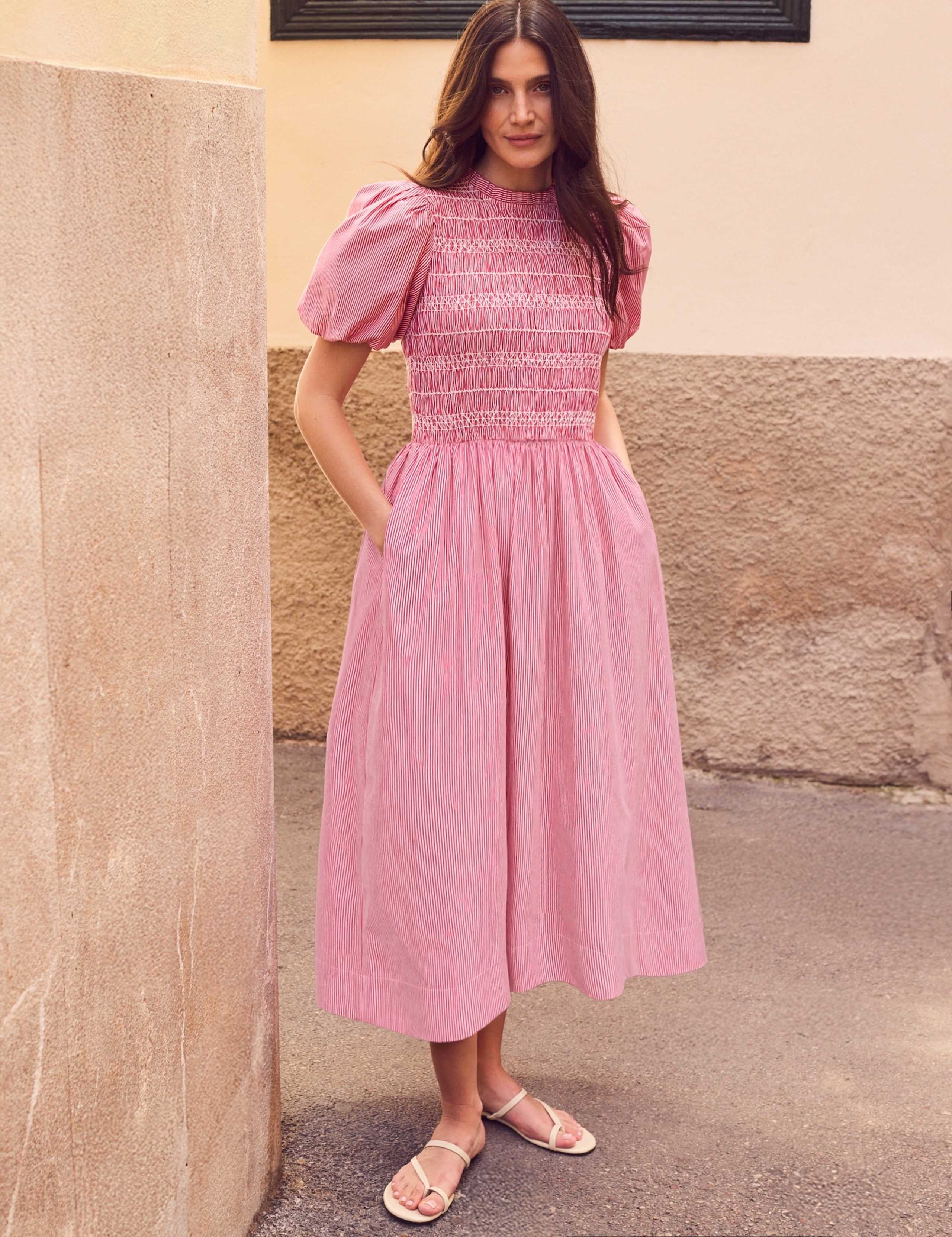 Striped Puff Sleeve Midi Shirred Dress 5 of 6