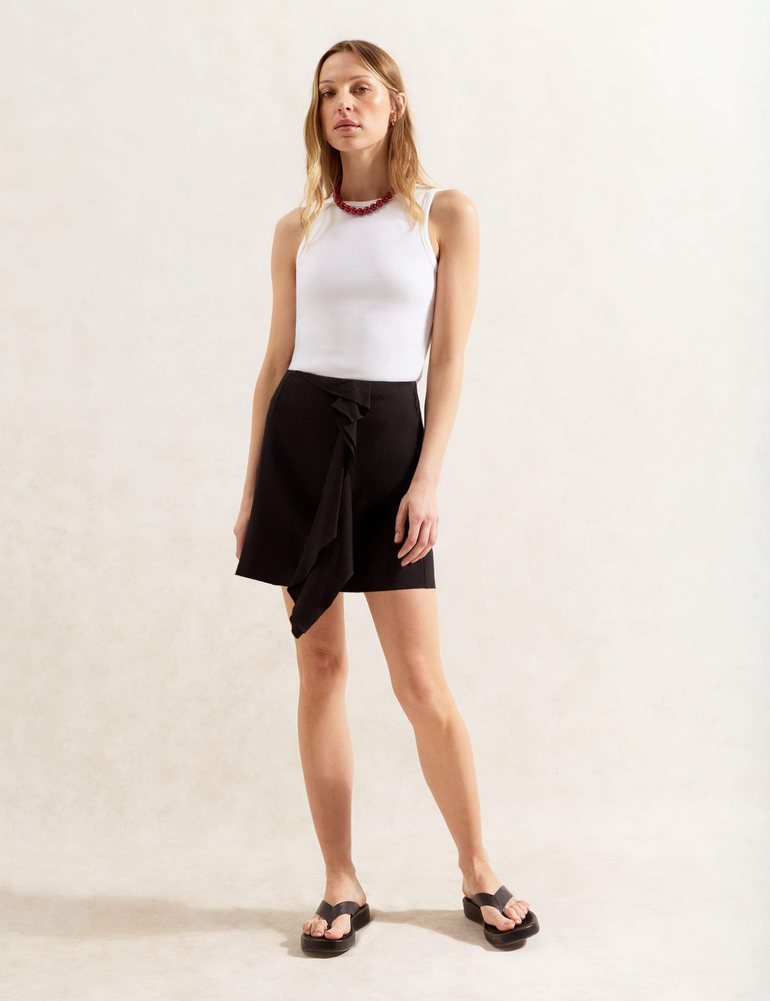 Linen Rich Ruffle Mini A-Line Skirt 3 of 3