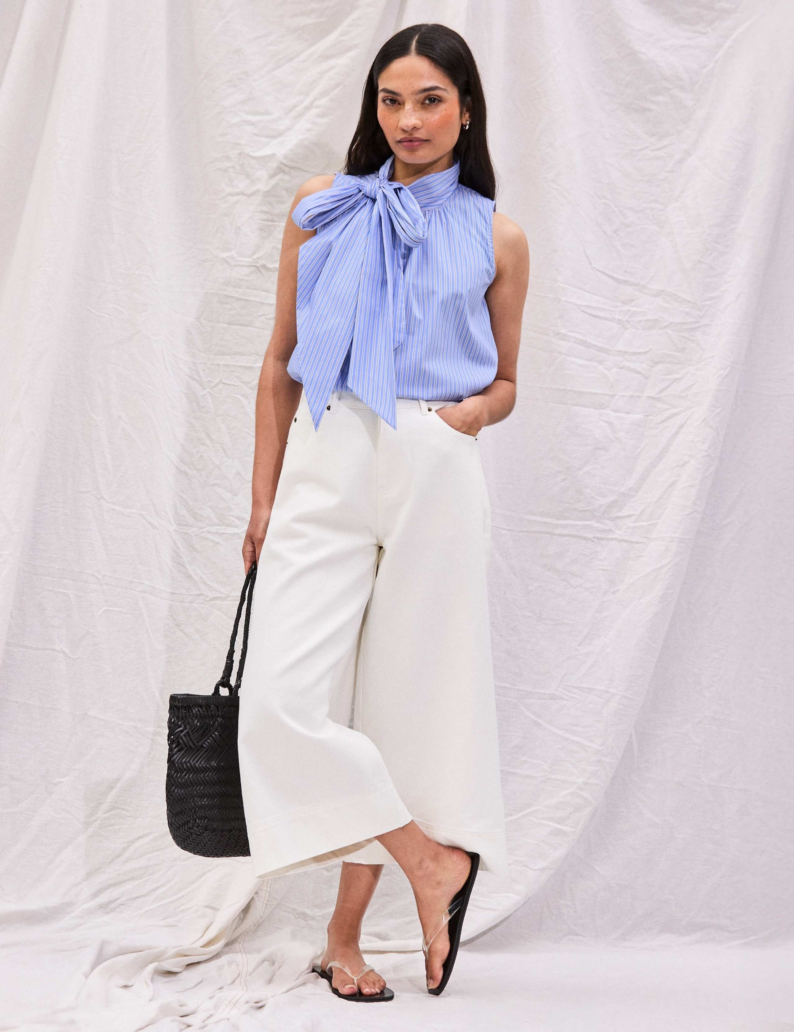 Denim Wide Leg Cropped Culottes 3 of 4