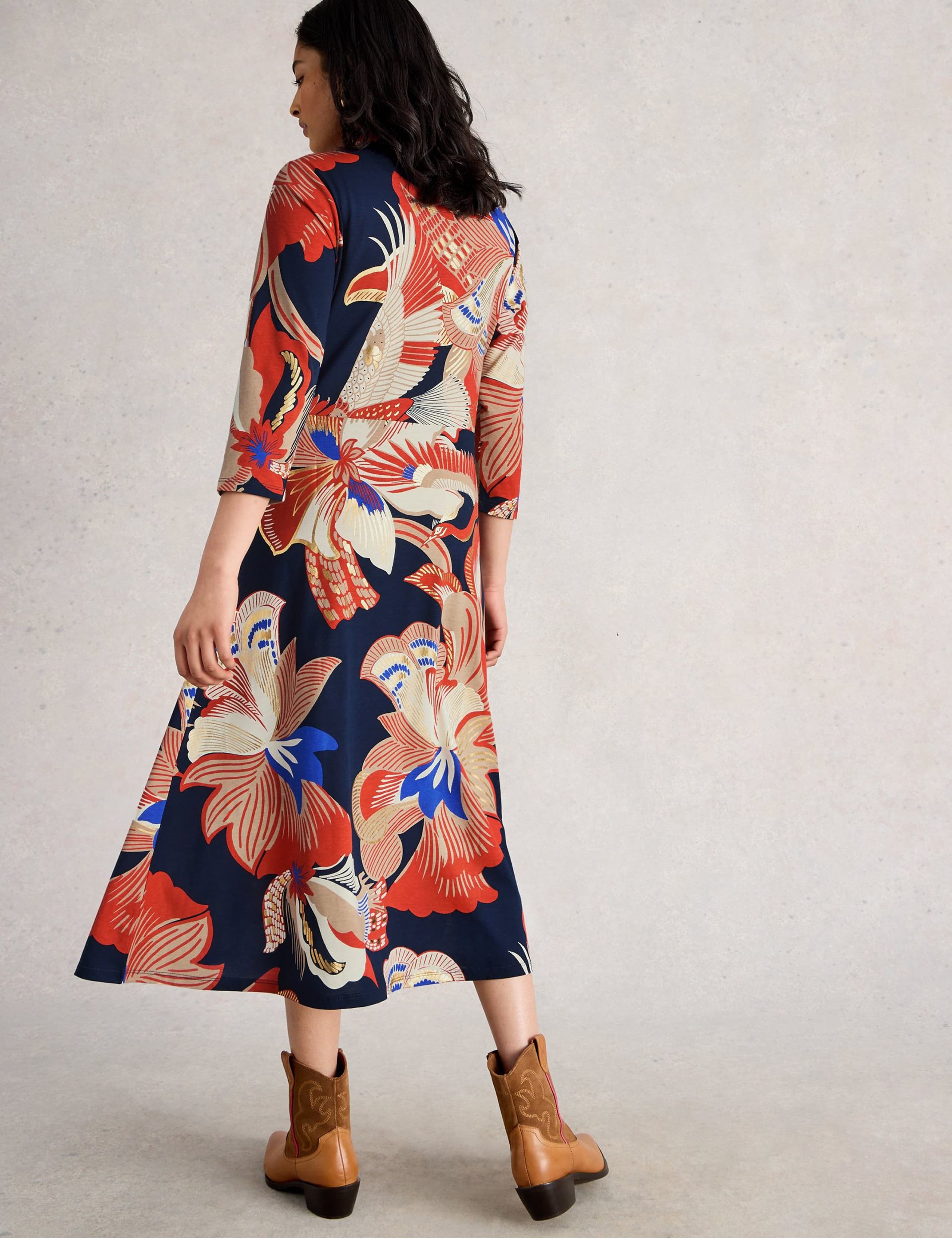 Cotton Blend Printed Midi Shirt Dress 4 of 6