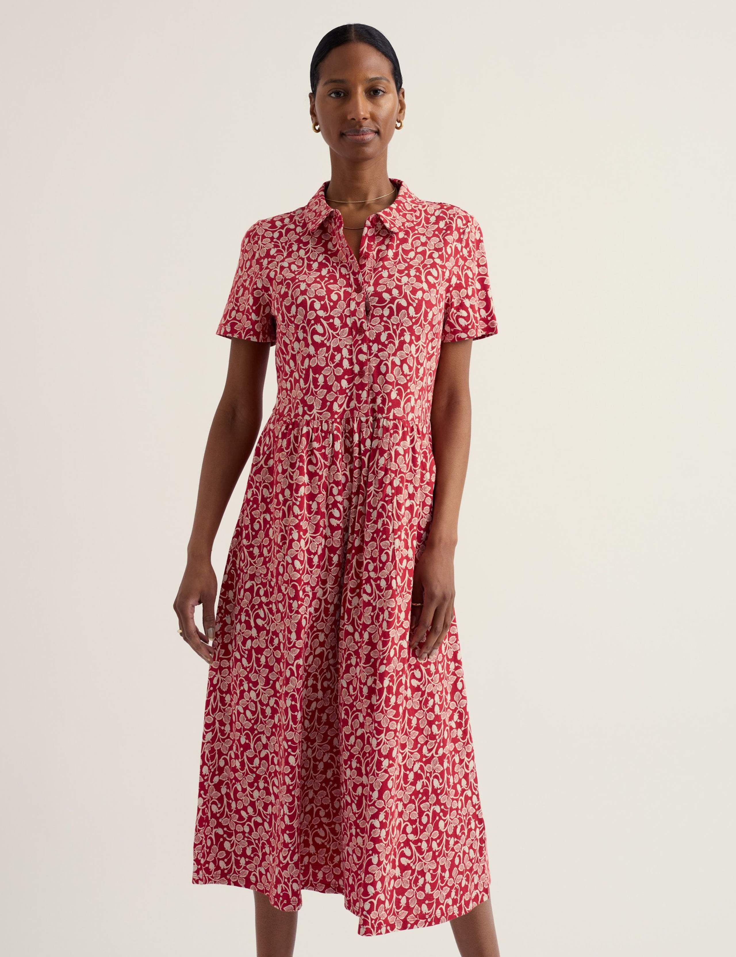 Pure Cotton Jersey Floral Midi Shirt Dress 3 of 5