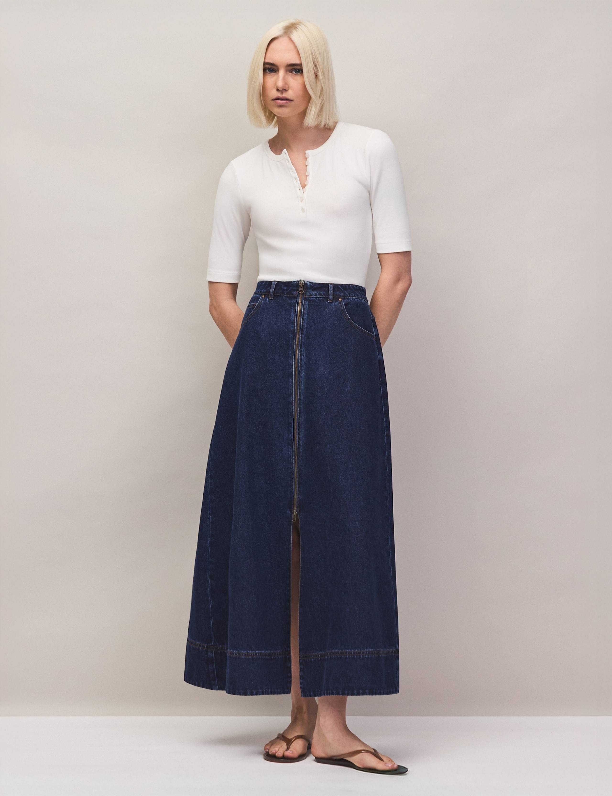 Denim Split Front Maxi Skirt 2 of 7
