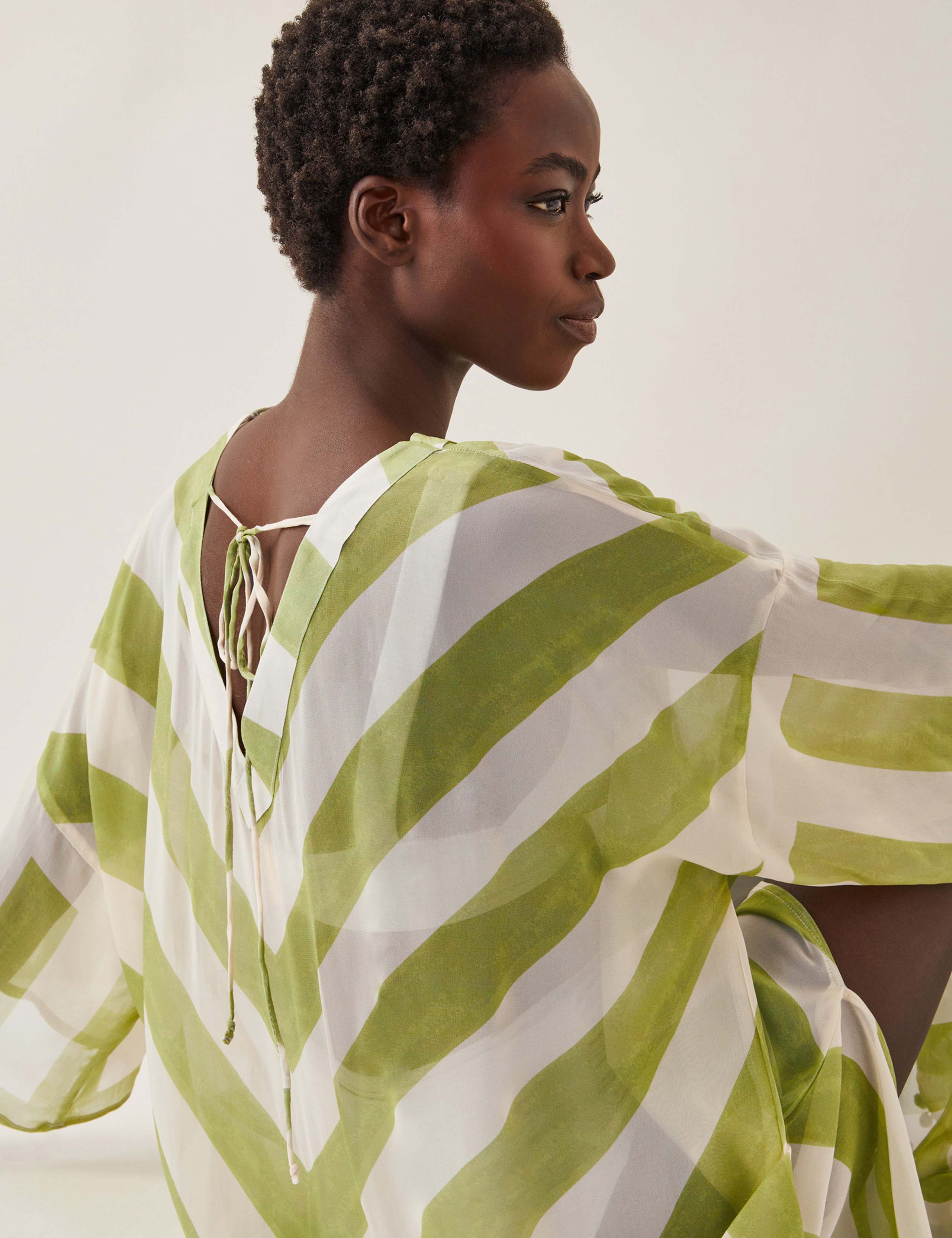 Striped V-Neck Tie Detail Maxi Kaftan 5 of 5