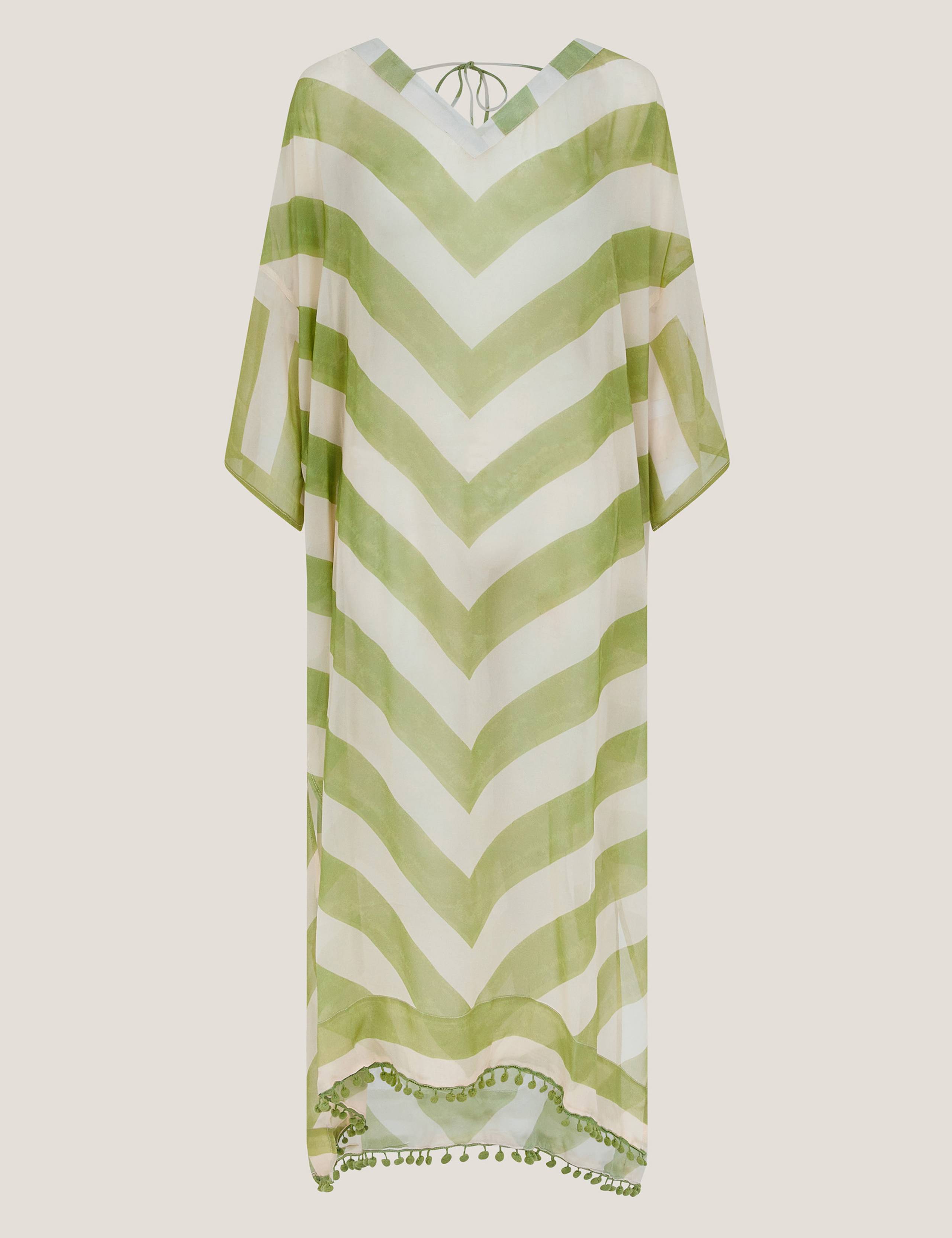 Striped V-Neck Tie Detail Maxi Kaftan 2 of 5