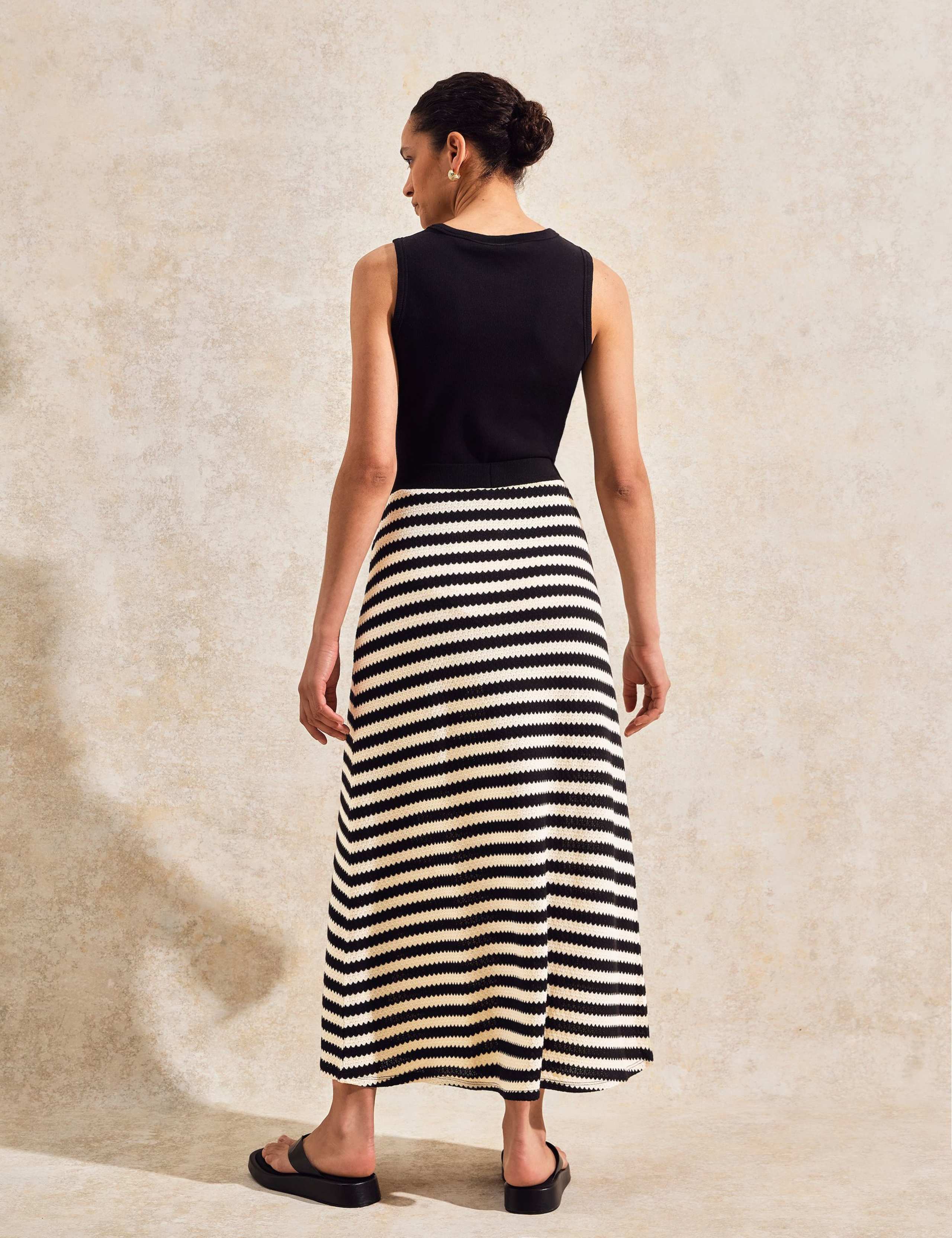 Cotton Blend Striped Midi A-Line Skirt 3 of 5