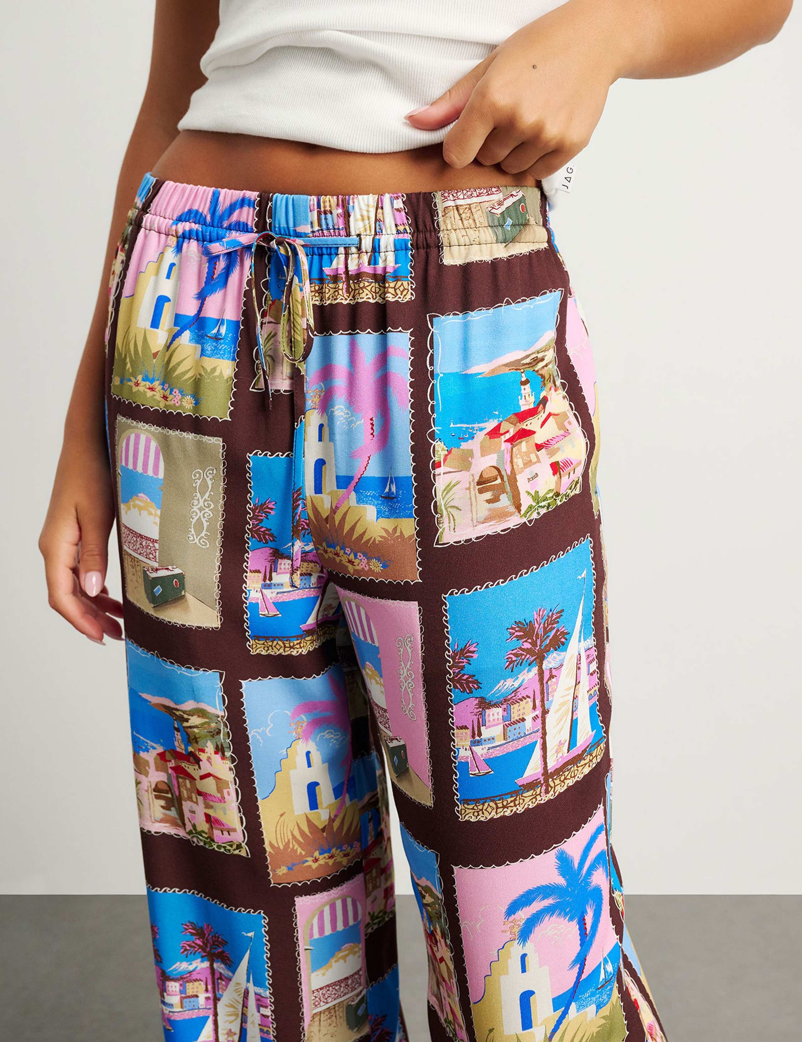 Printed Elasticated Waist Wide Leg Trousers 4 of 7