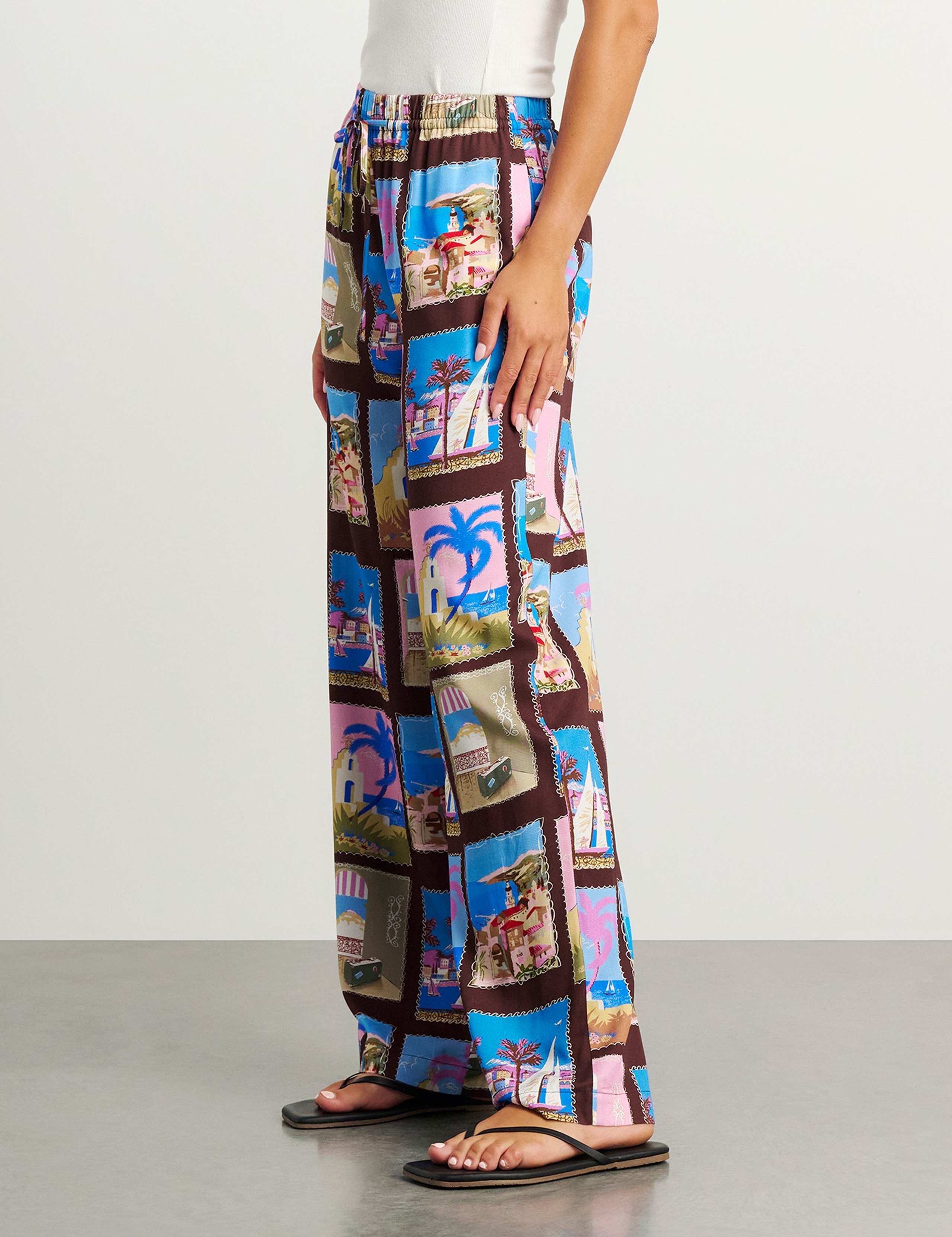 Printed Elasticated Waist Wide Leg Trousers 6 of 7