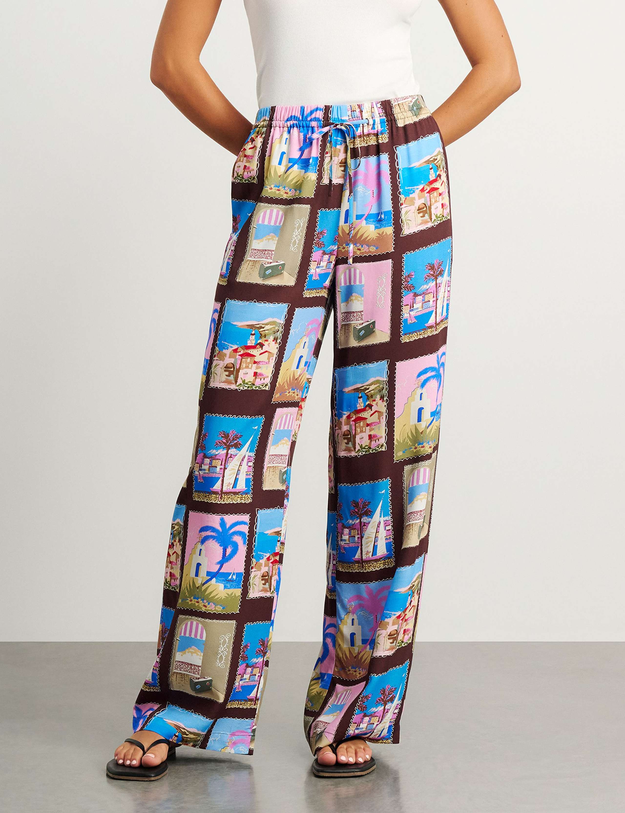 Printed Elasticated Waist Wide Leg Trousers 7 of 7