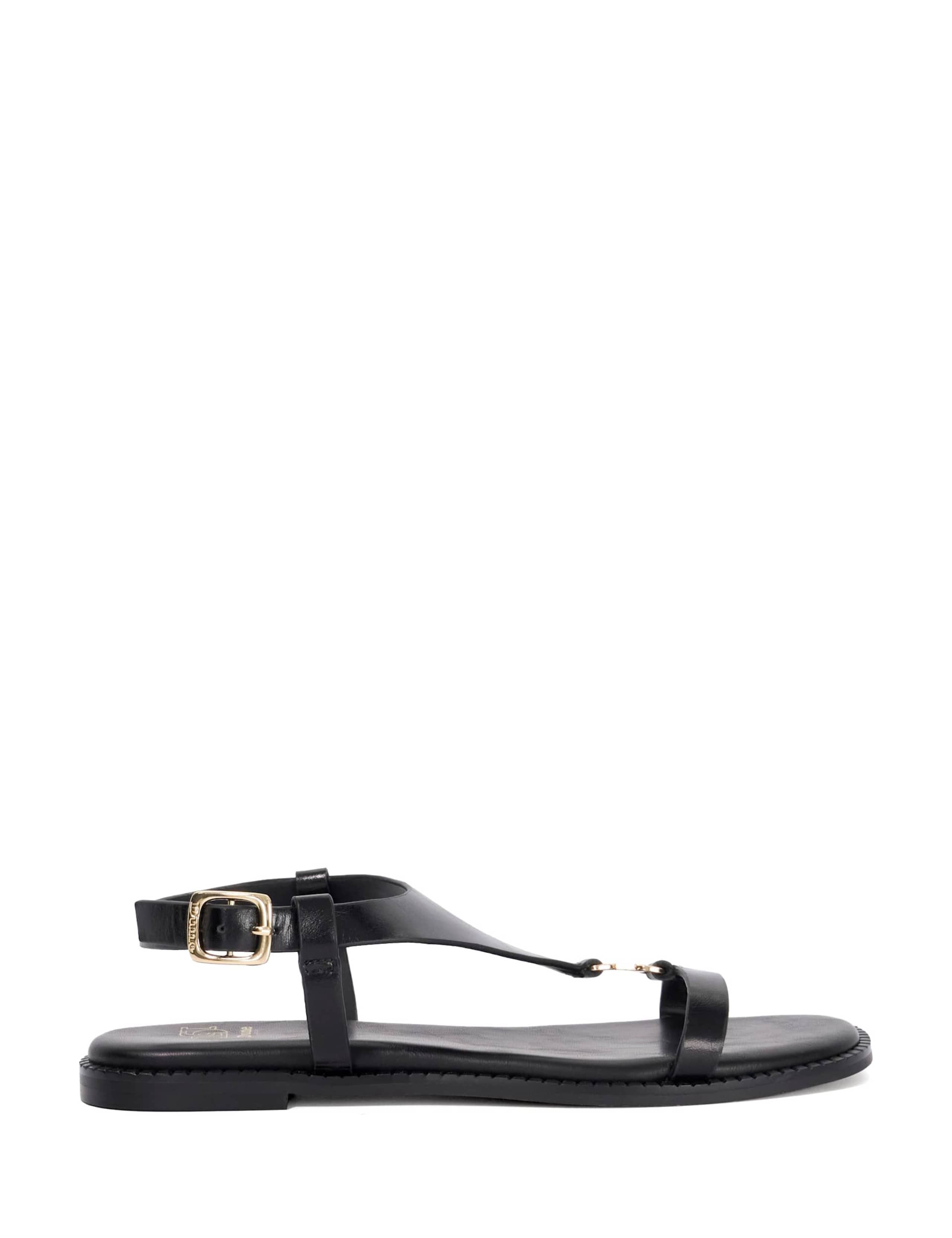 Leather Buckle Ankle Strap T Bar Flat Sandals 1 of 5
