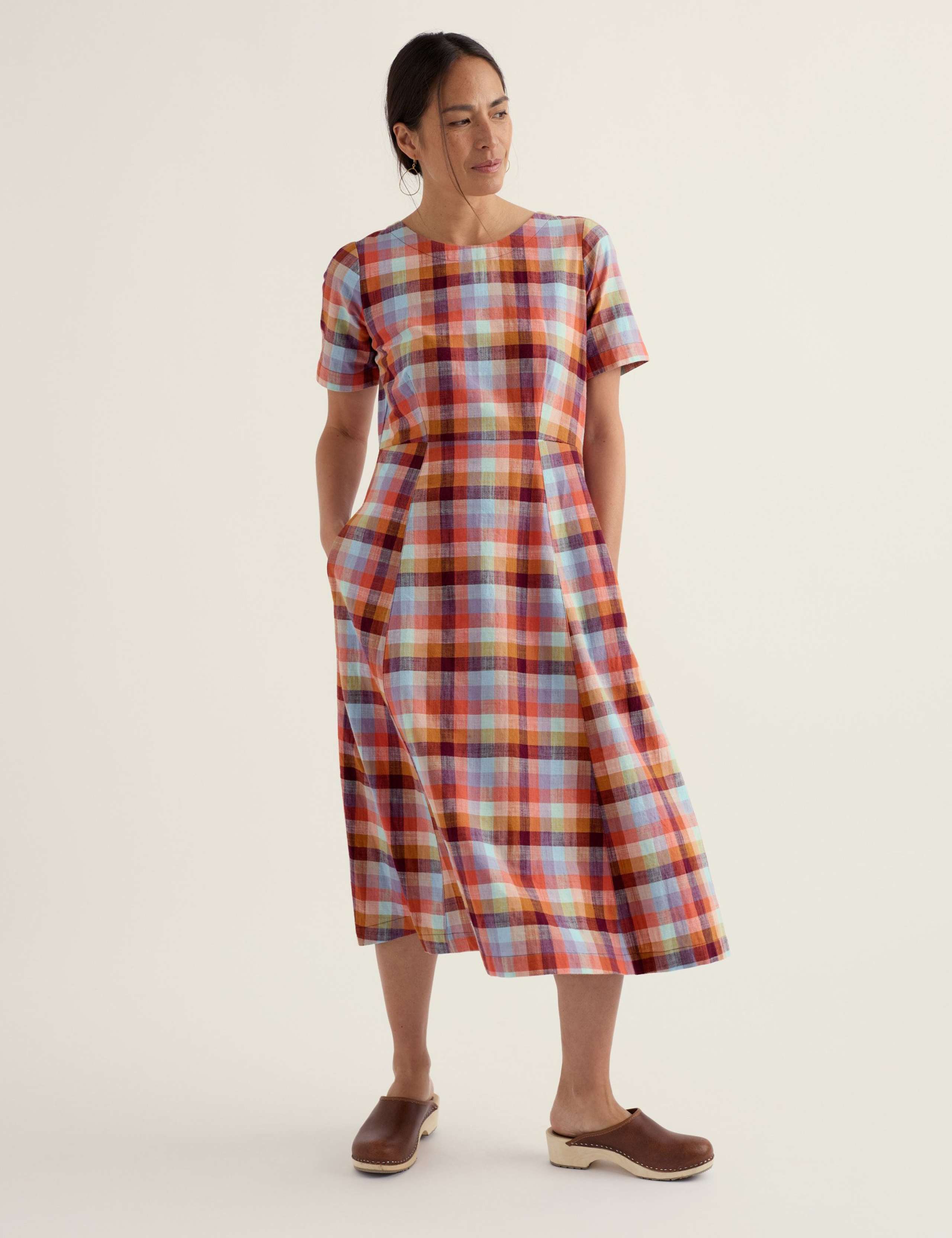 Pure Cotton Checked Midi Waisted Dress 1 of 6