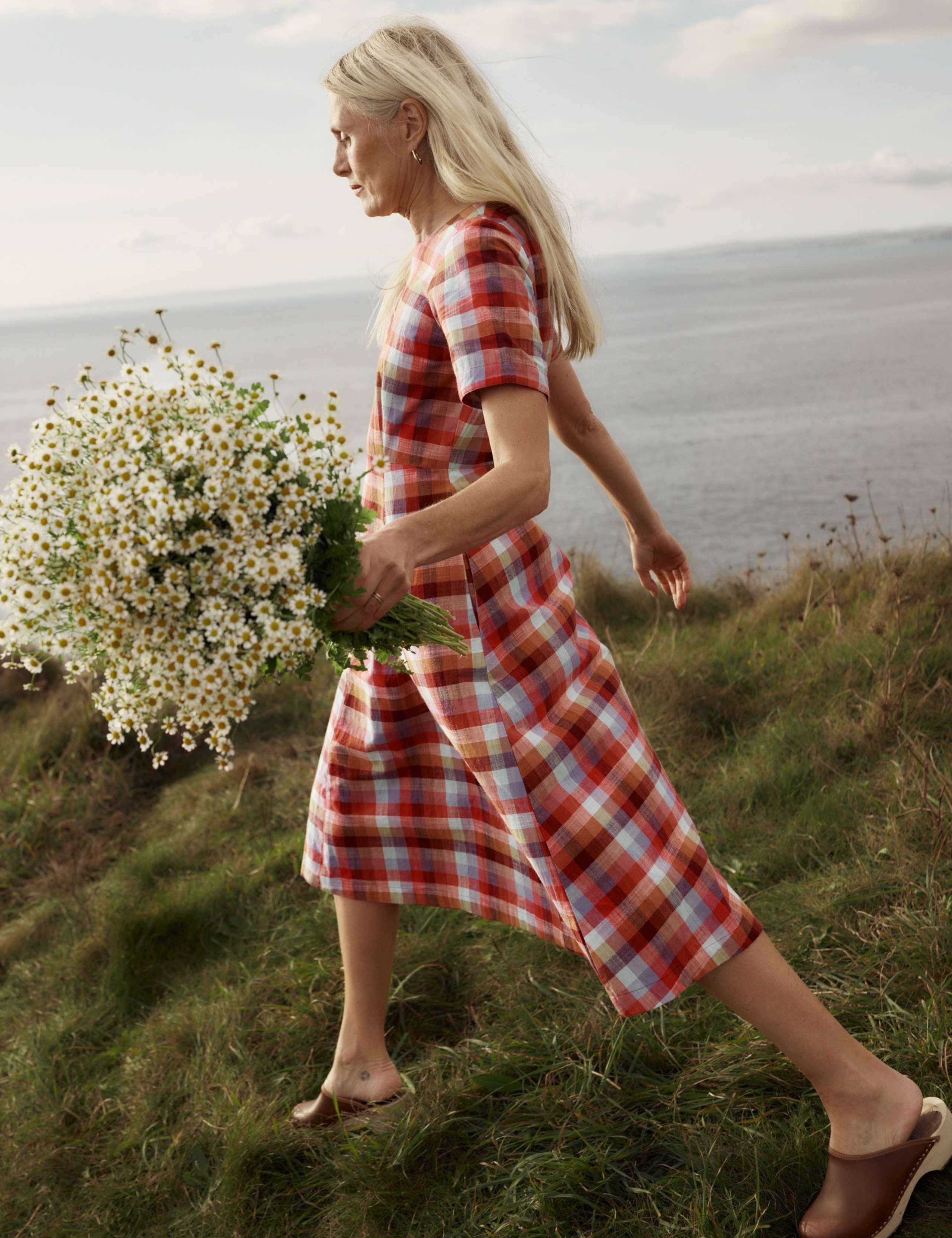 Pure Cotton Checked Midi Waisted Dress 3 of 6