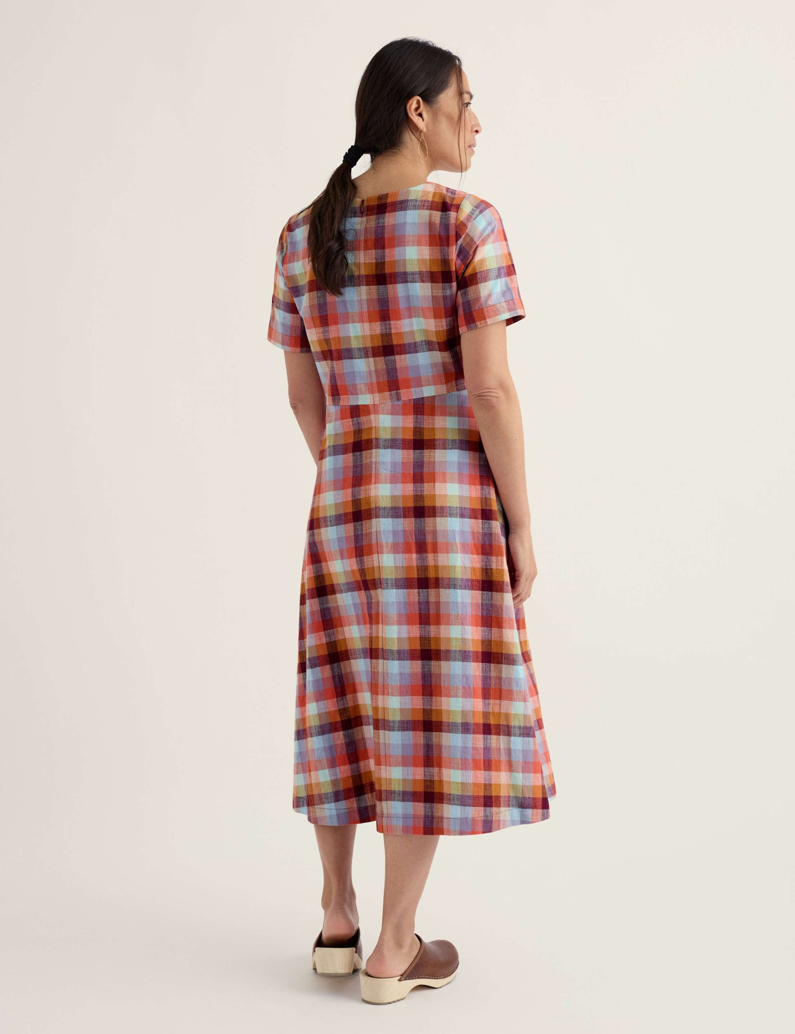 Pure Cotton Checked Midi Waisted Dress 4 of 6