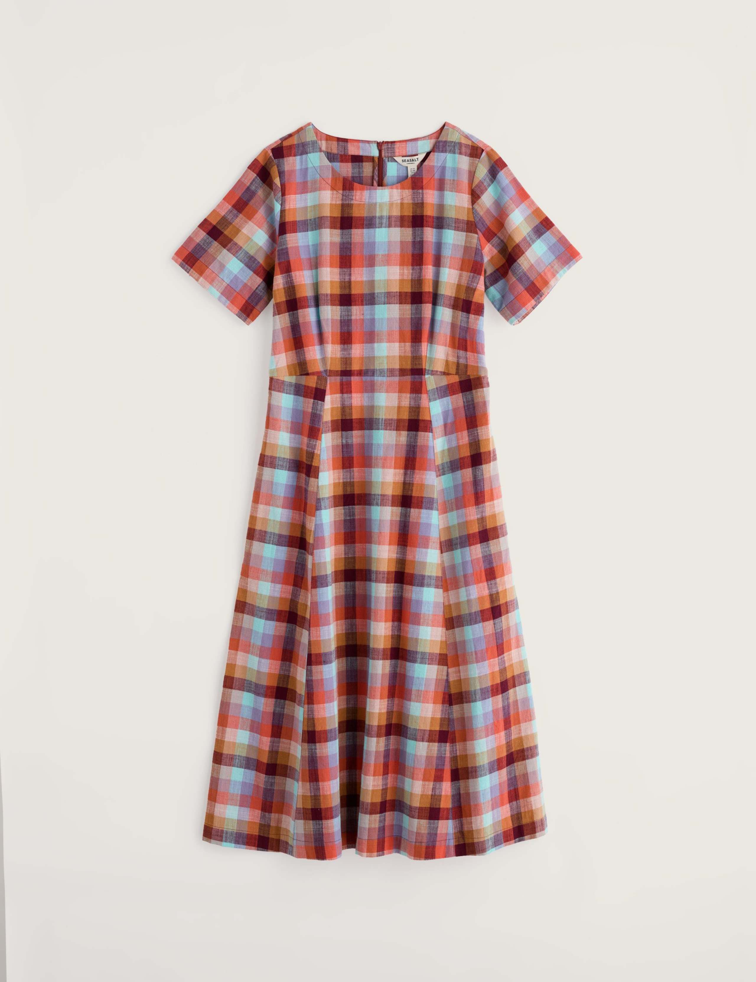 Pure Cotton Checked Midi Waisted Dress 2 of 6