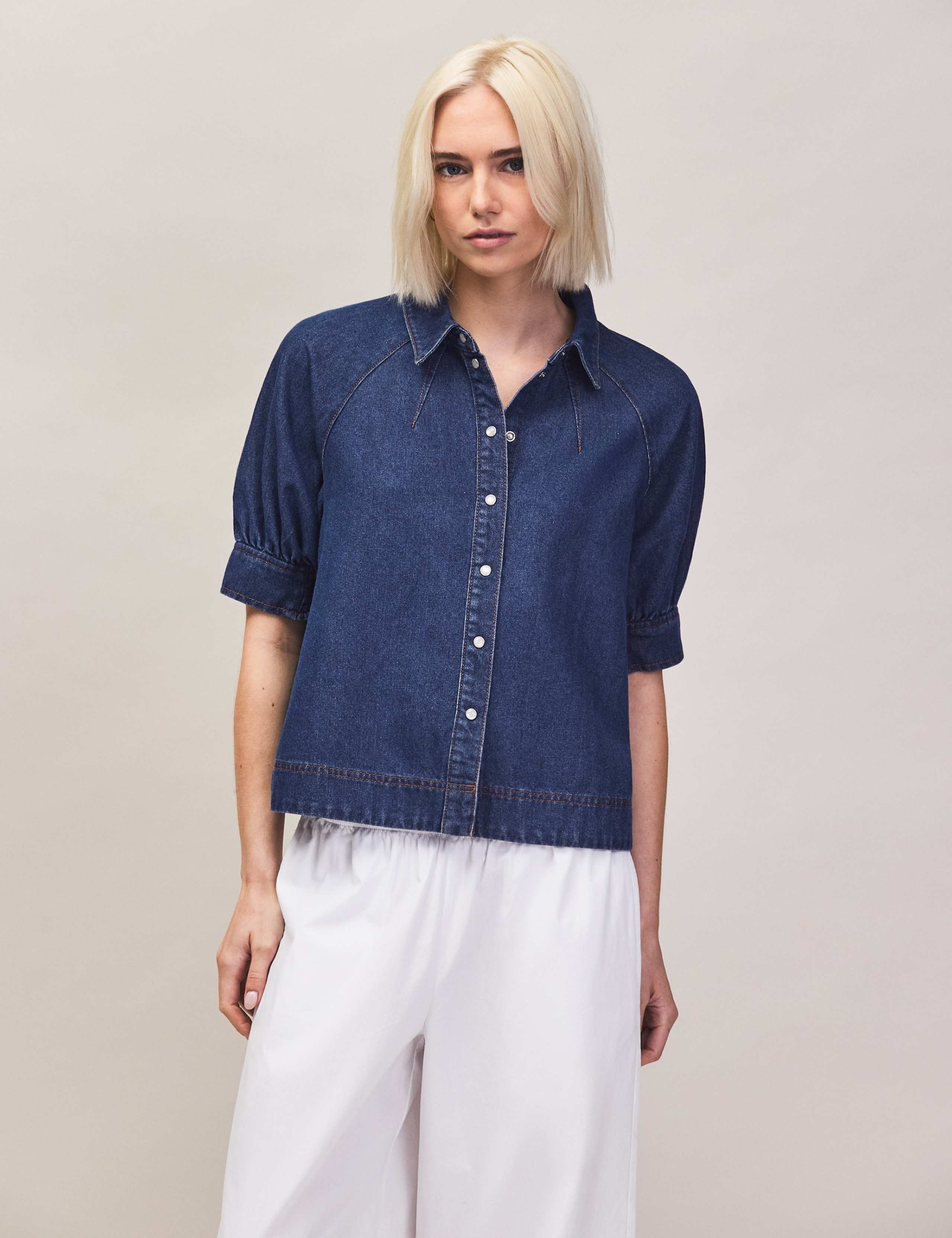 Denim Puff Sleeve Shirt 1 of 7