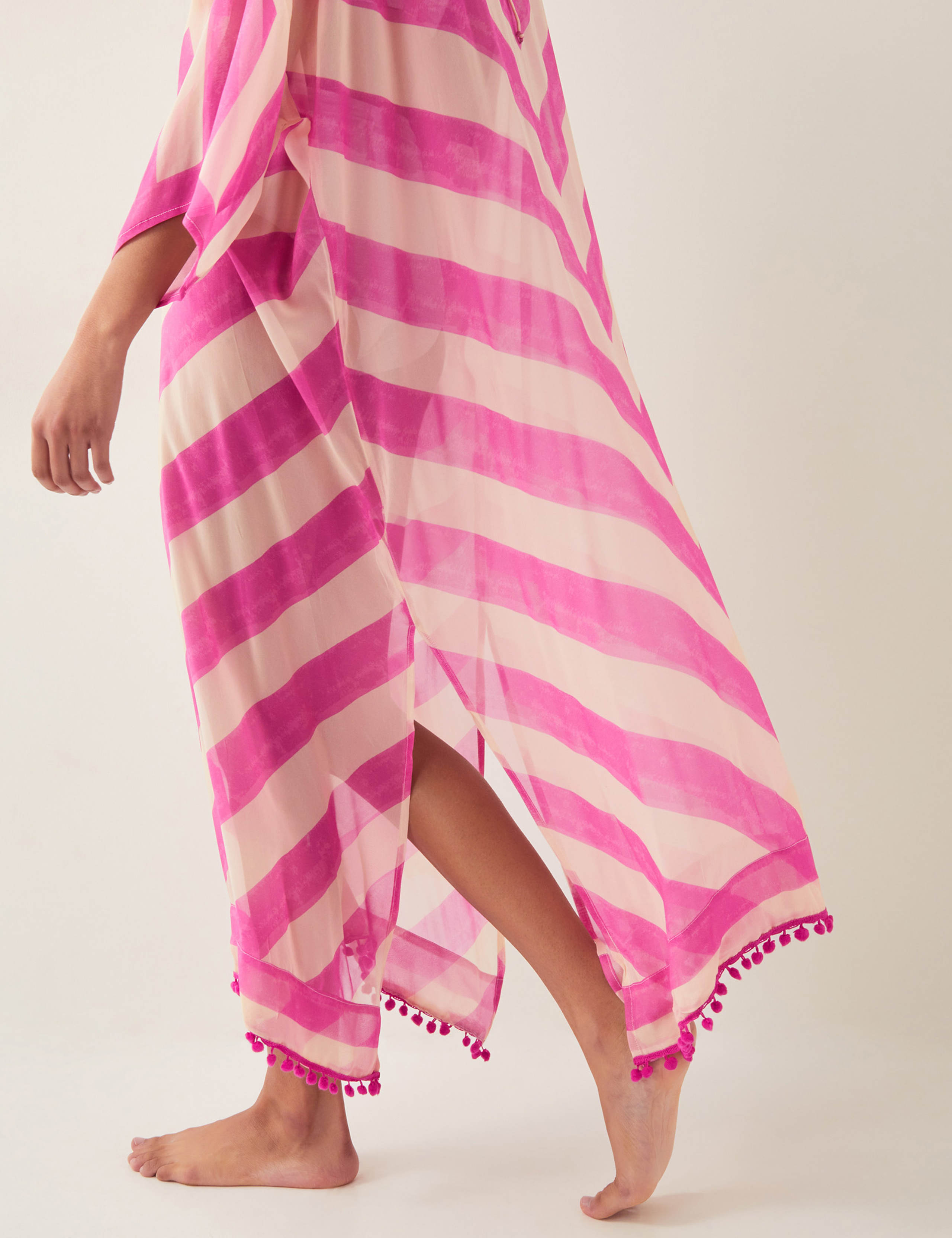 Striped V-Neck Midaxi Kaftan Beach Dress 2 of 4