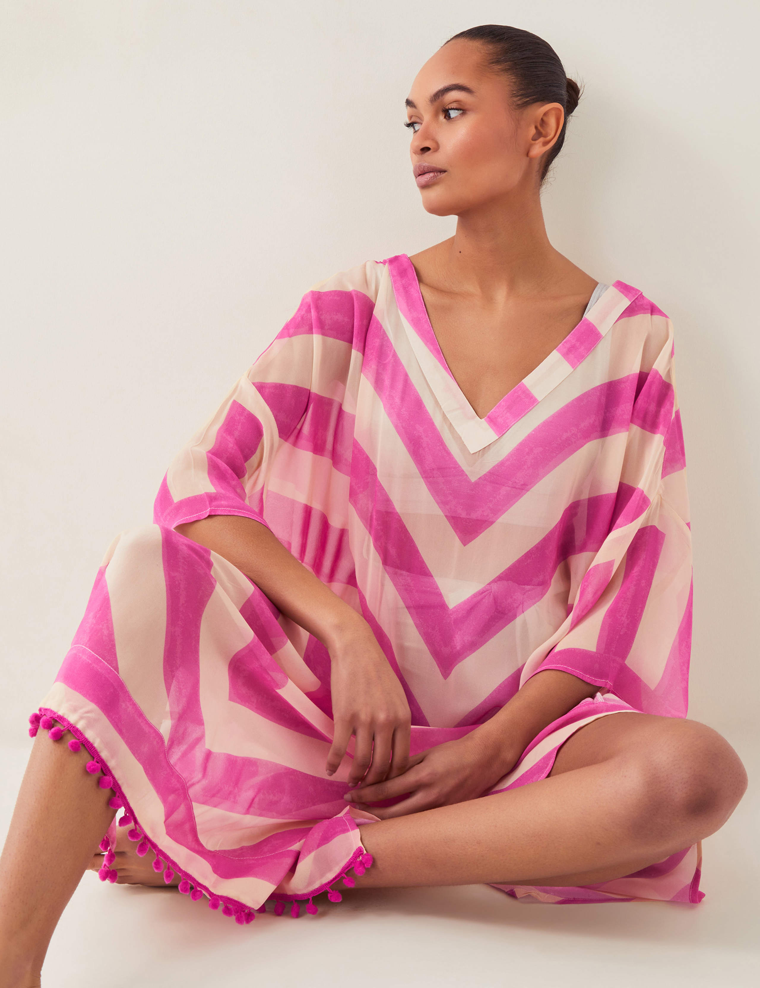 Striped V-Neck Midaxi Kaftan Beach Dress 3 of 4