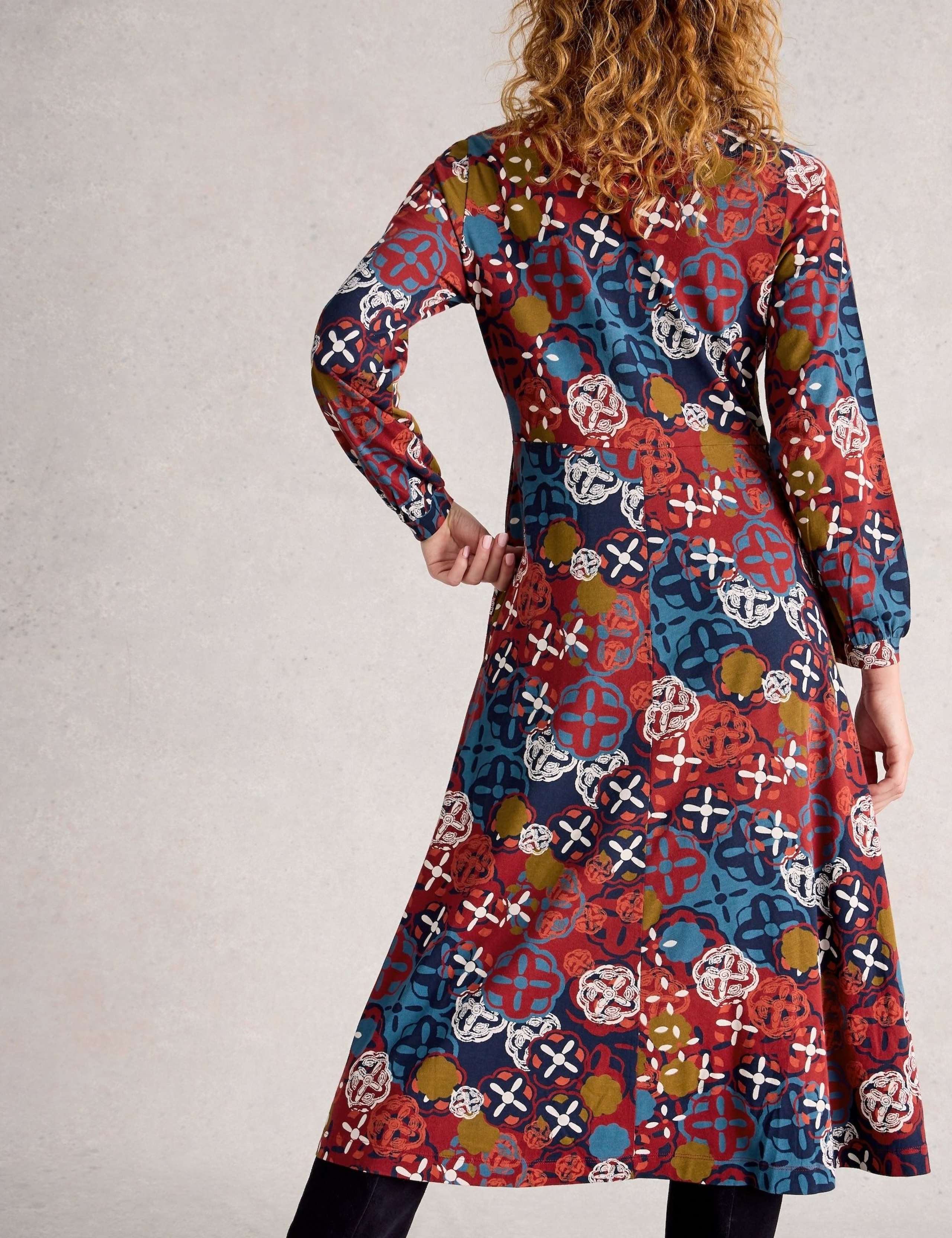 Cotton Blend Printed V-Neck Midi Tea Dress 4 of 6