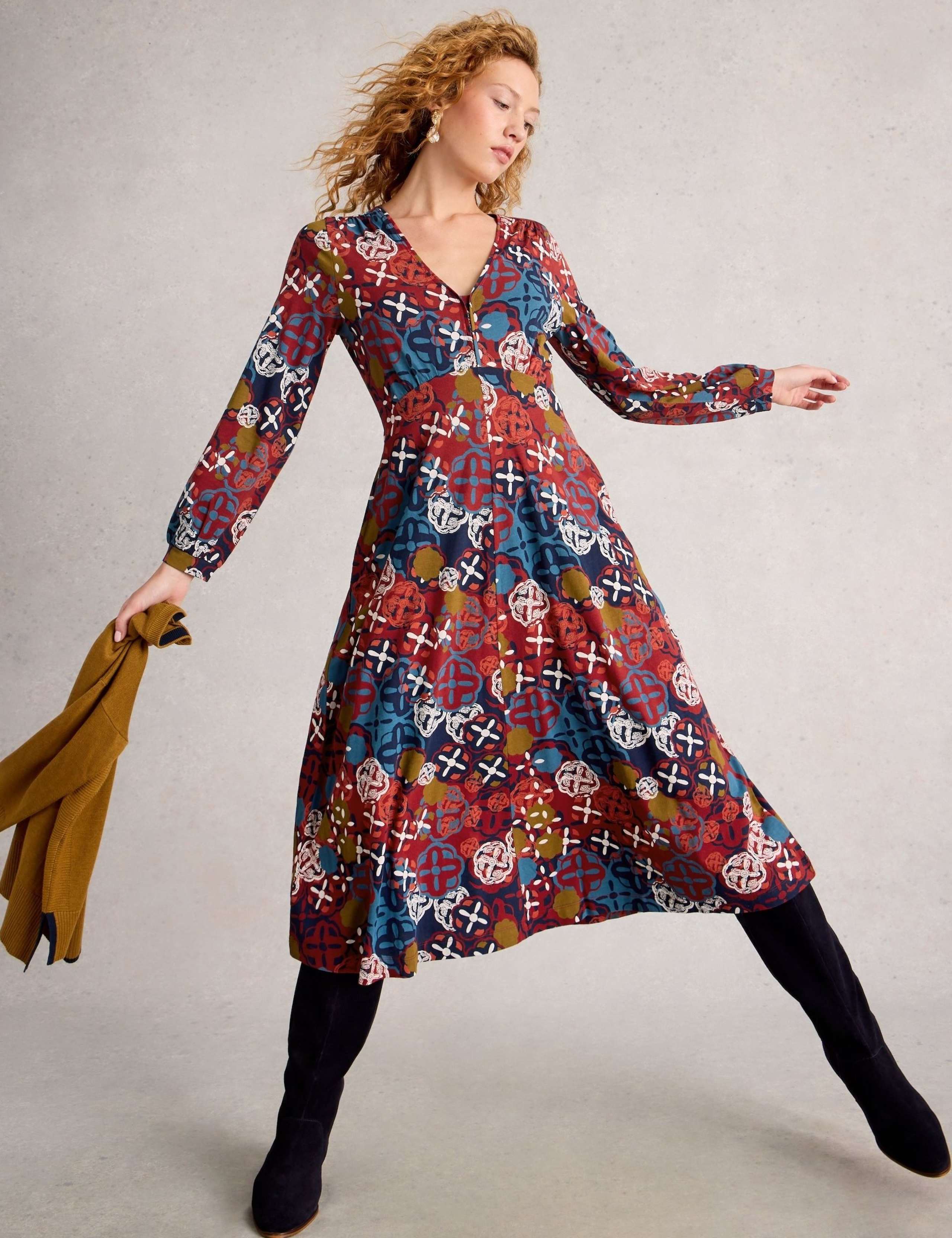 Cotton Blend Printed V-Neck Midi Tea Dress 6 of 6