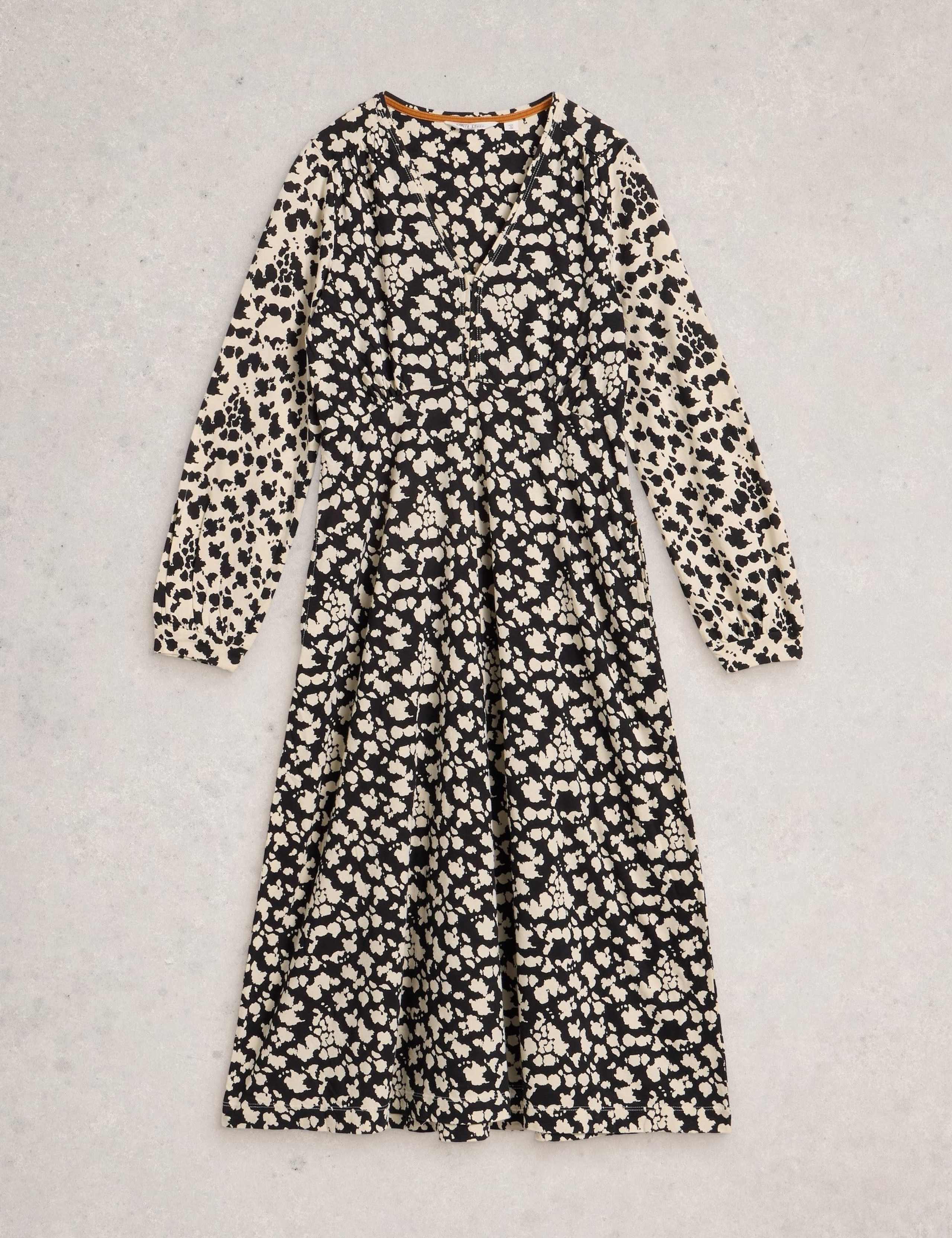 Cotton Blend Printed V-Neck Midi Tea Dress 2 of 6