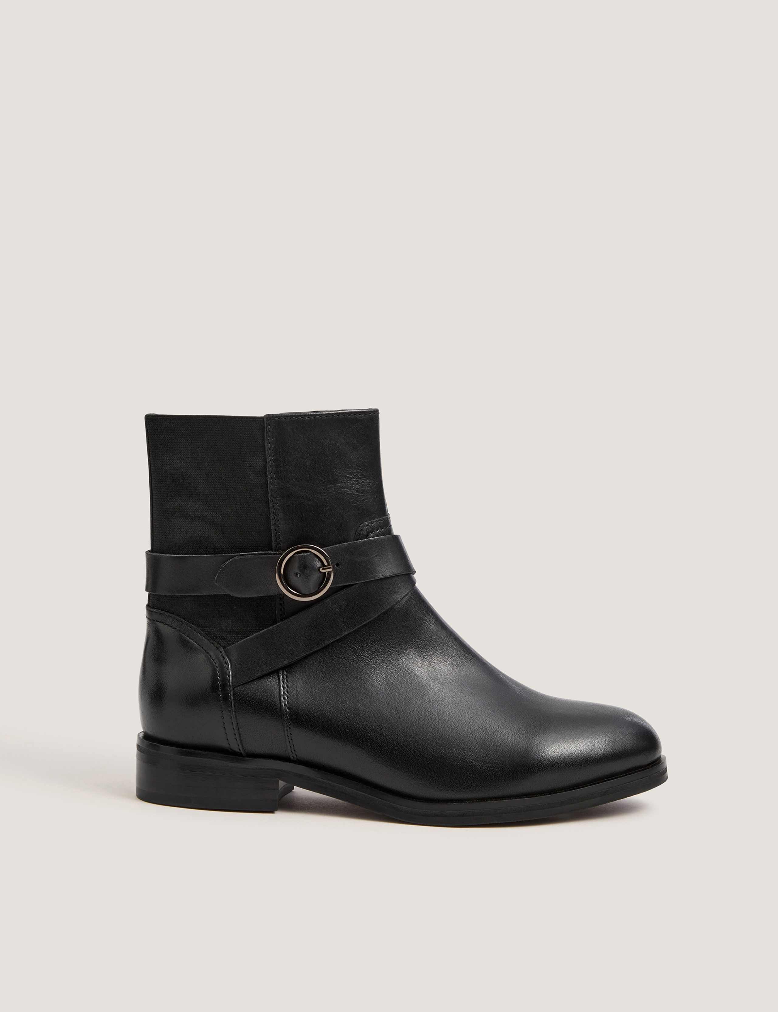 Leather Buckle Block Heel Ankle Boots 1 of 3