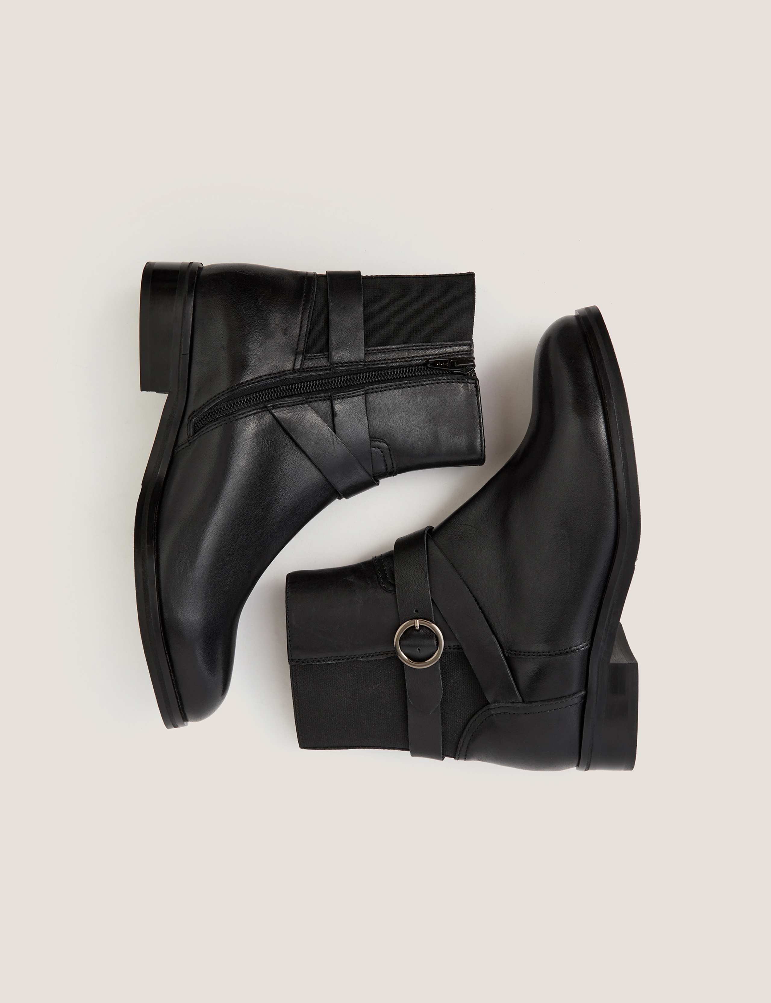 Leather Buckle Block Heel Ankle Boots 2 of 3