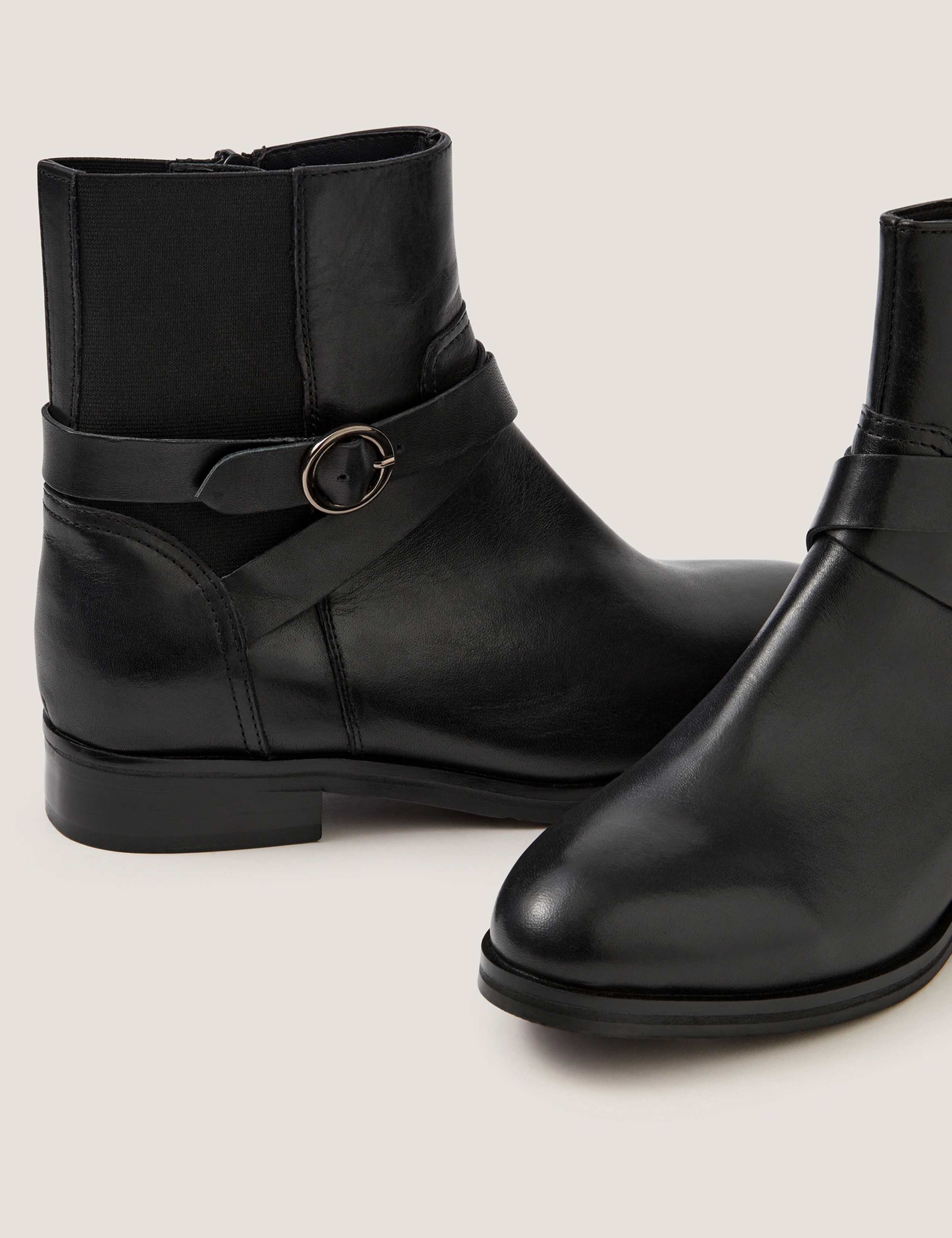 Leather Buckle Block Heel Ankle Boots 3 of 3