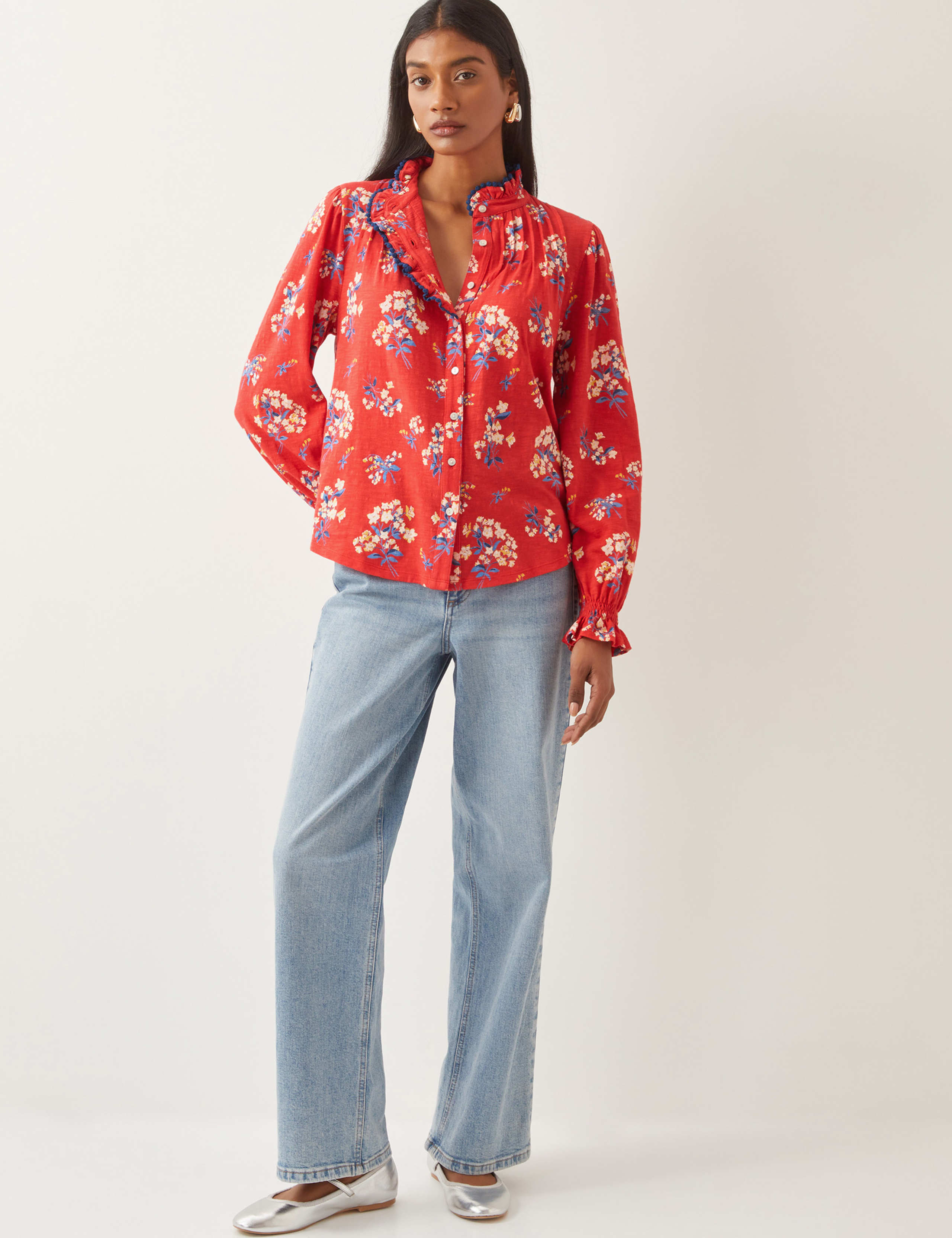 Pure Cotton Floral Frill Detail Shirt 2 of 4