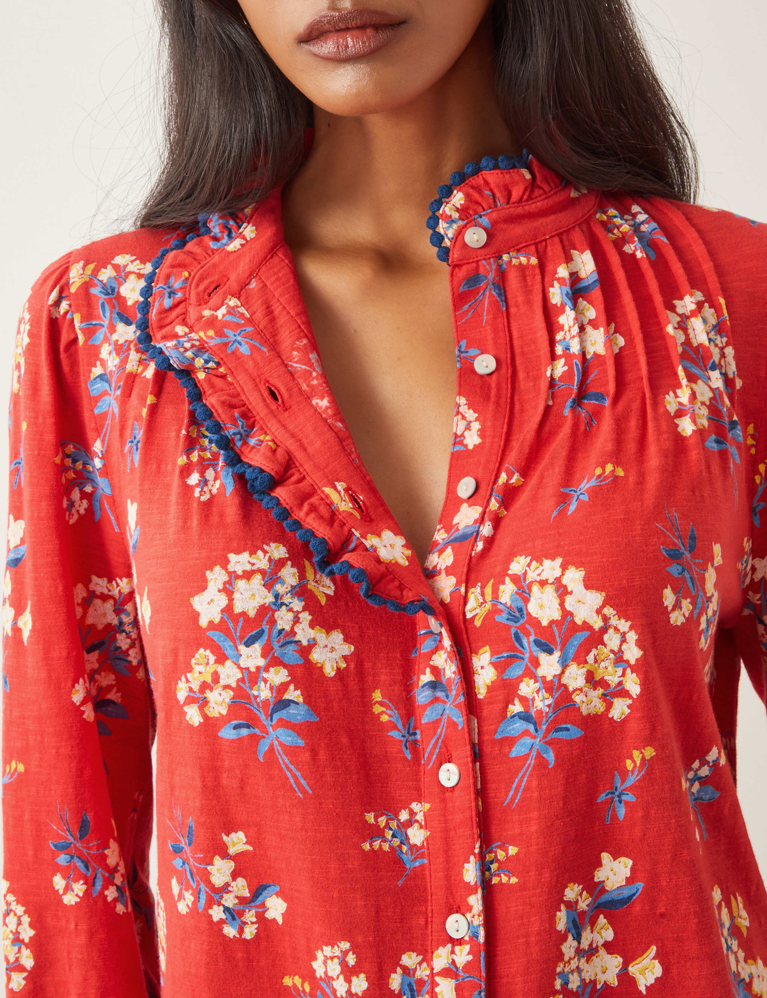 Pure Cotton Floral Frill Detail Shirt 3 of 4
