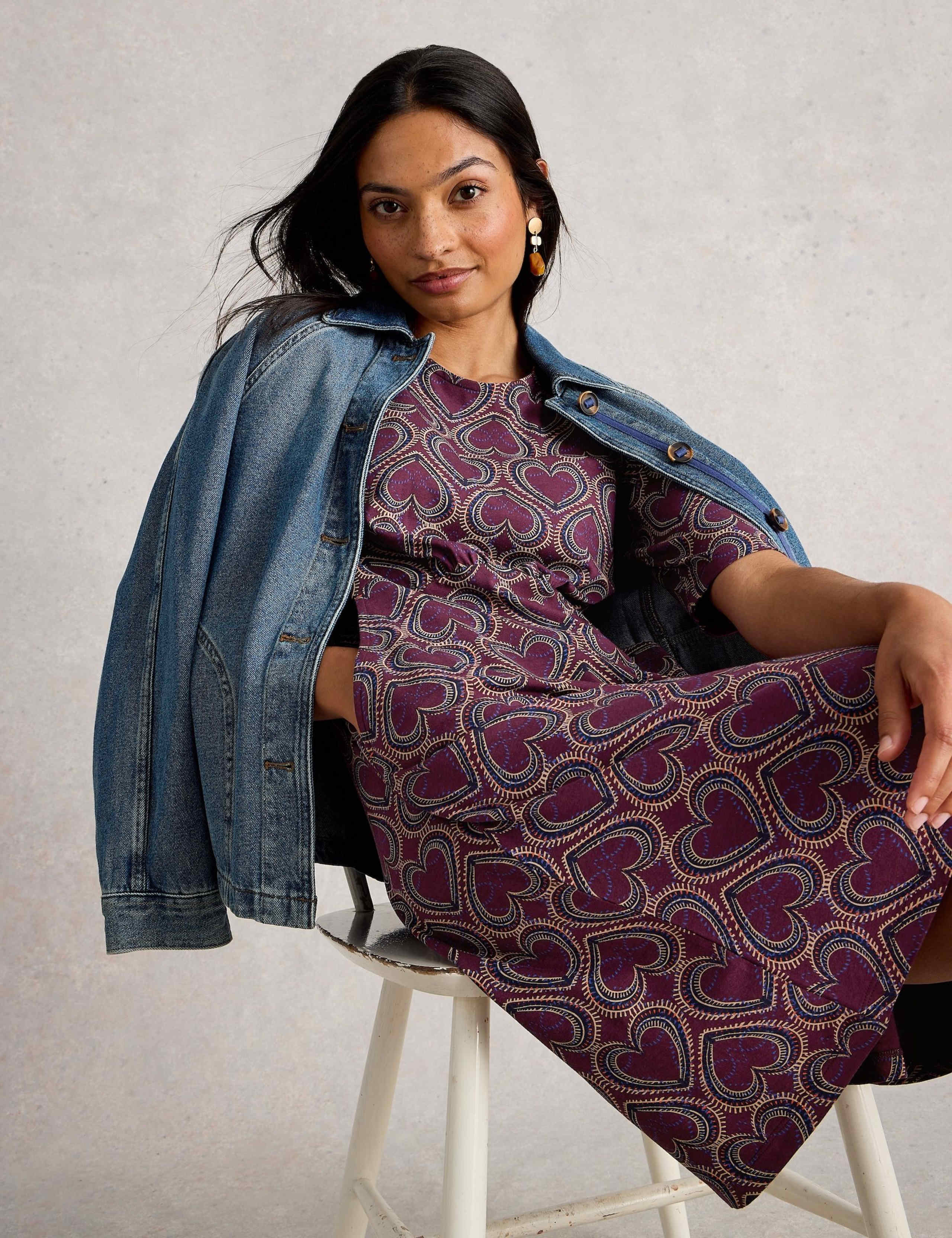 Jersey Heart Print Knee-Length Dress 4 of 6