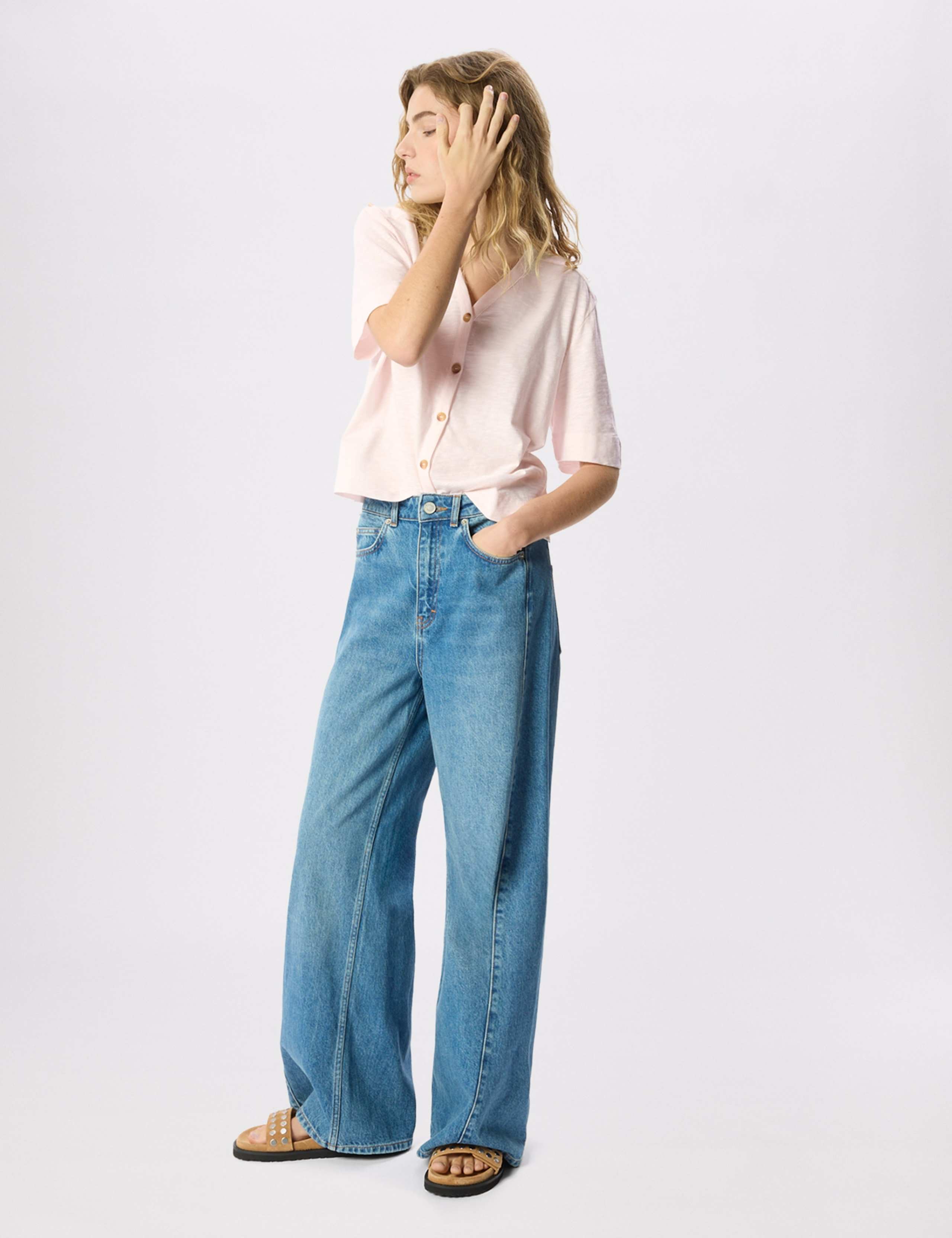 Pure Cotton V-Neck Button Through T-Shirt 3 of 6