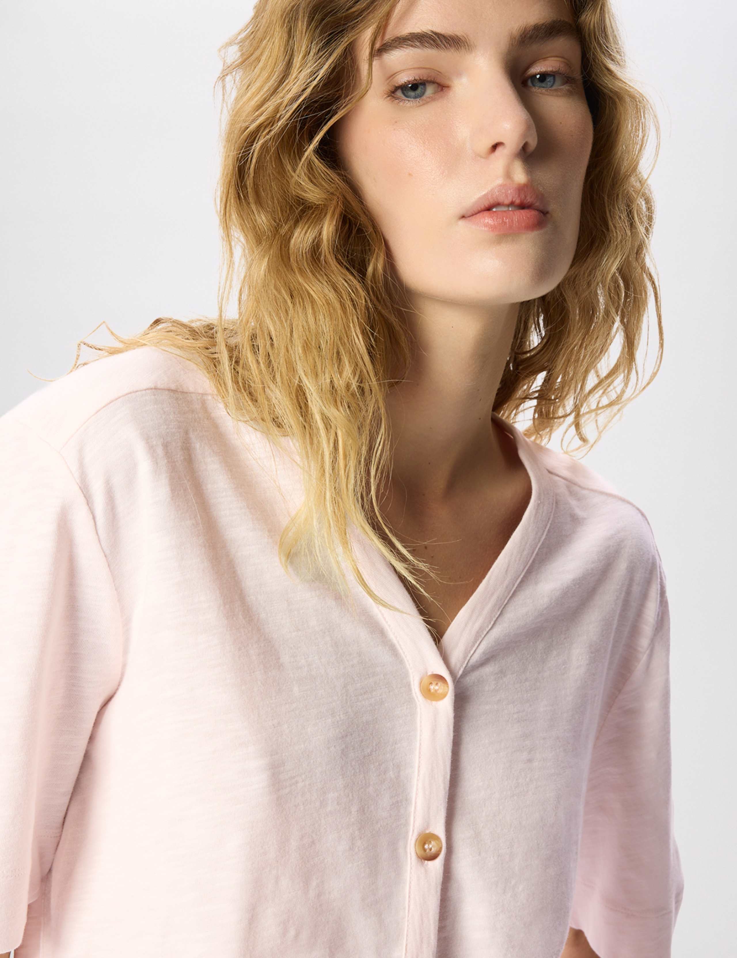 Pure Cotton V-Neck Button Through T-Shirt 5 of 6