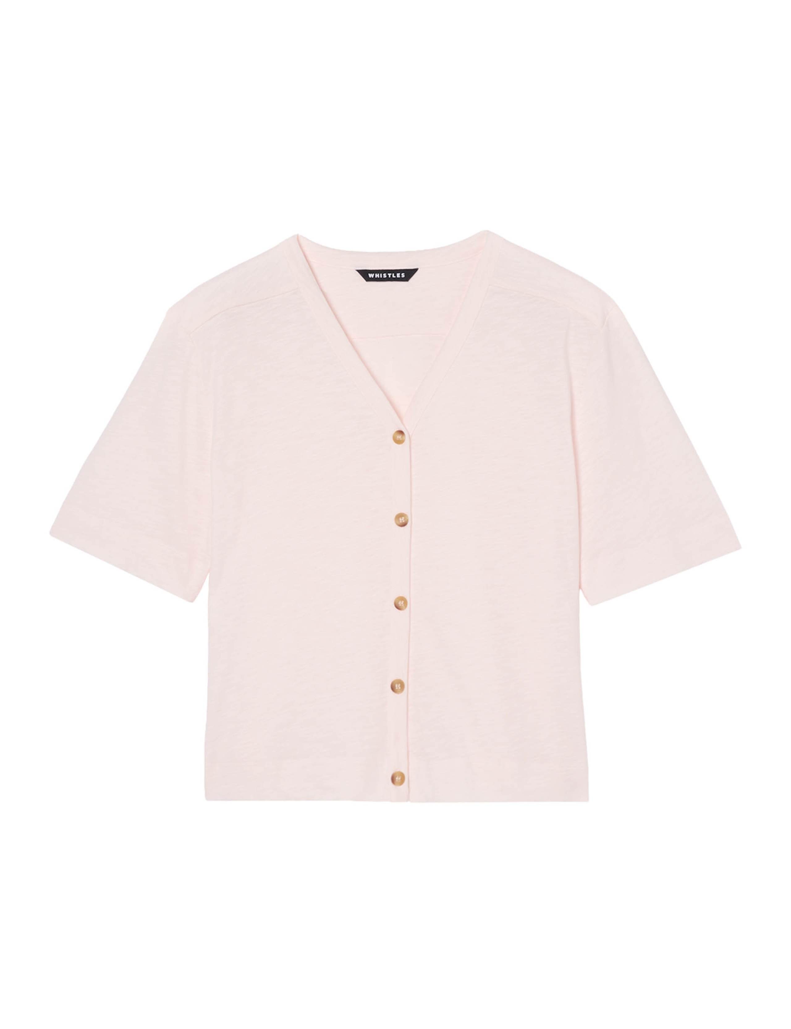 Pure Cotton V-Neck Button Through T-Shirt 2 of 6
