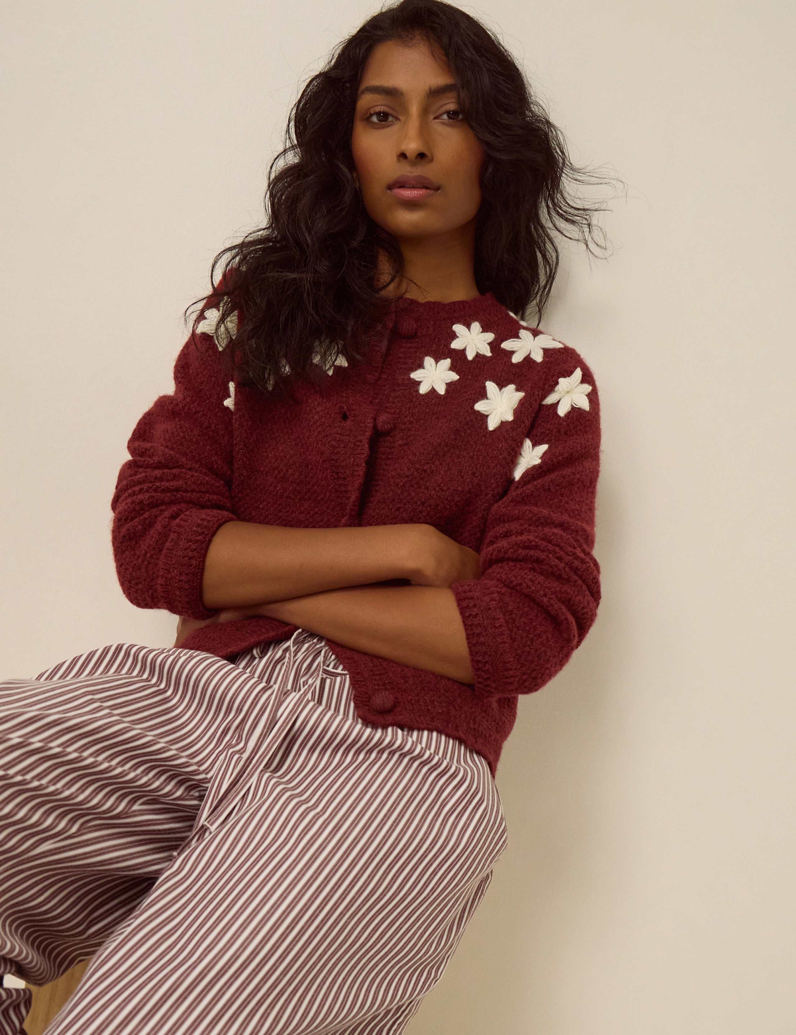 Embroidered Crew Neck Cardigan 1 of 4