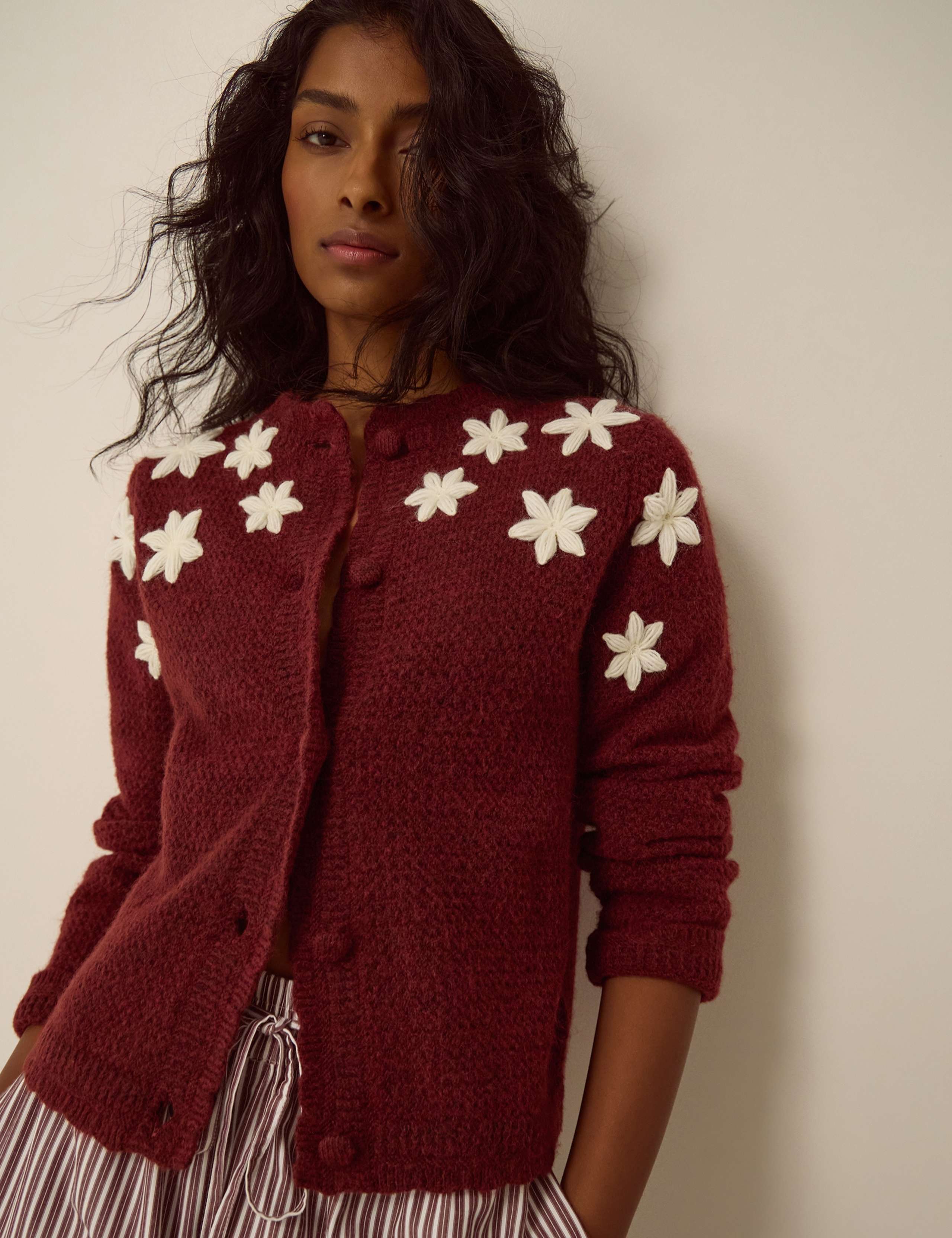 Embroidered Crew Neck Cardigan 2 of 4