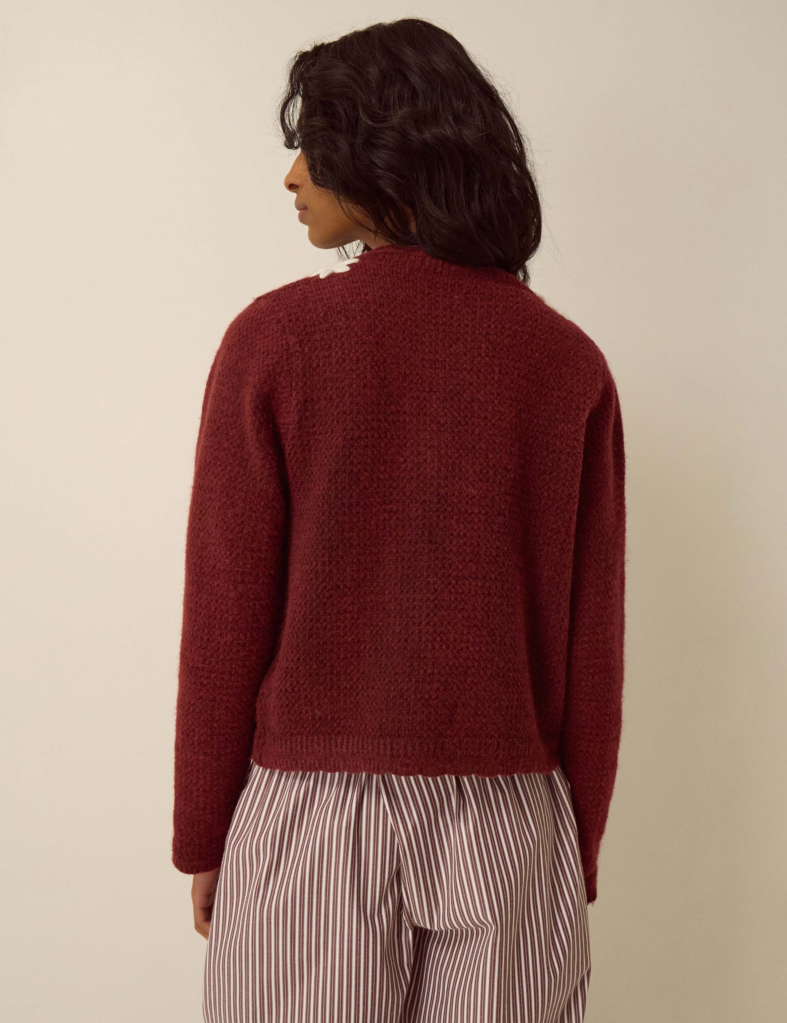 Embroidered Crew Neck Cardigan 4 of 4