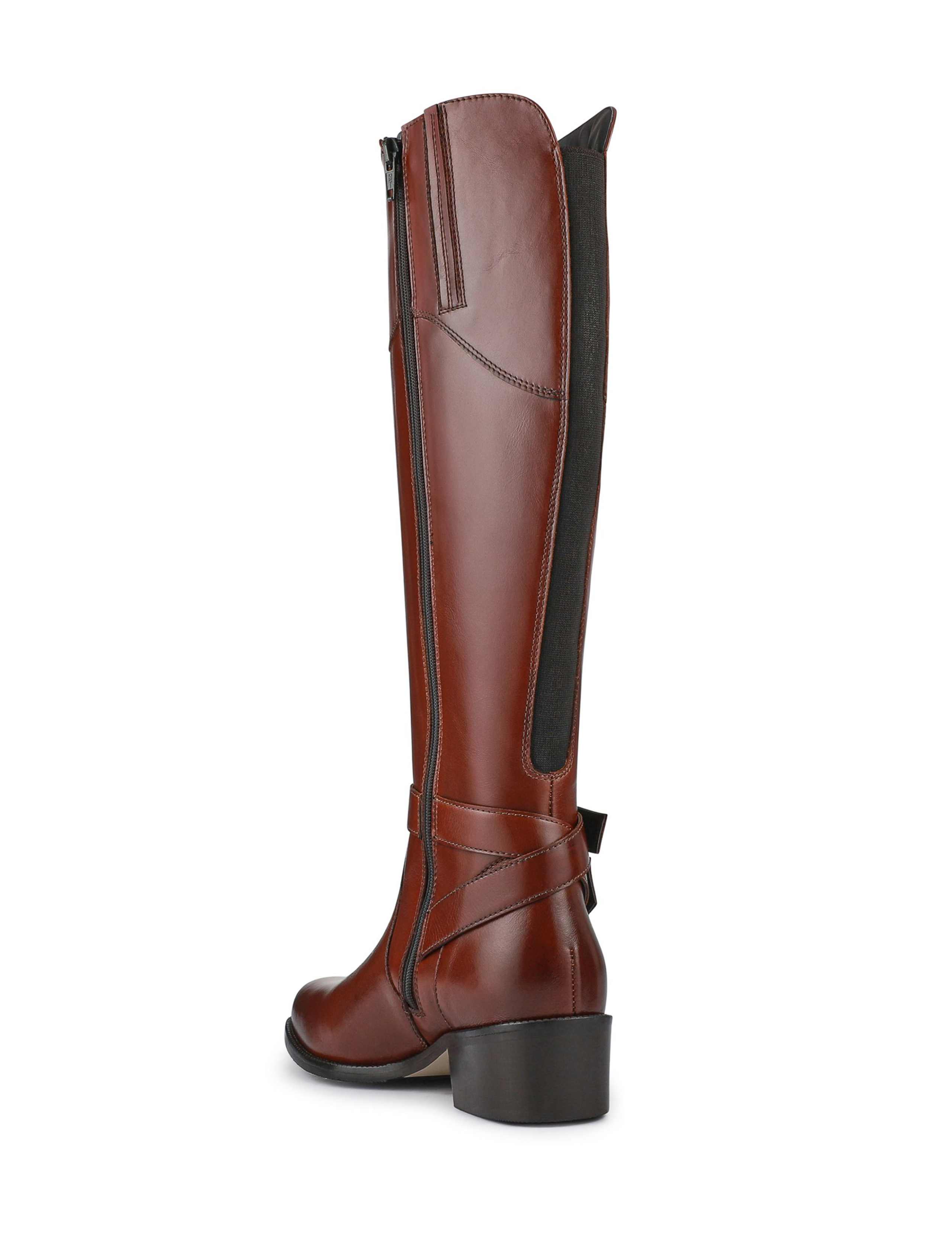 Leather Buckle Block Heel Knee High Boots 4 of 5