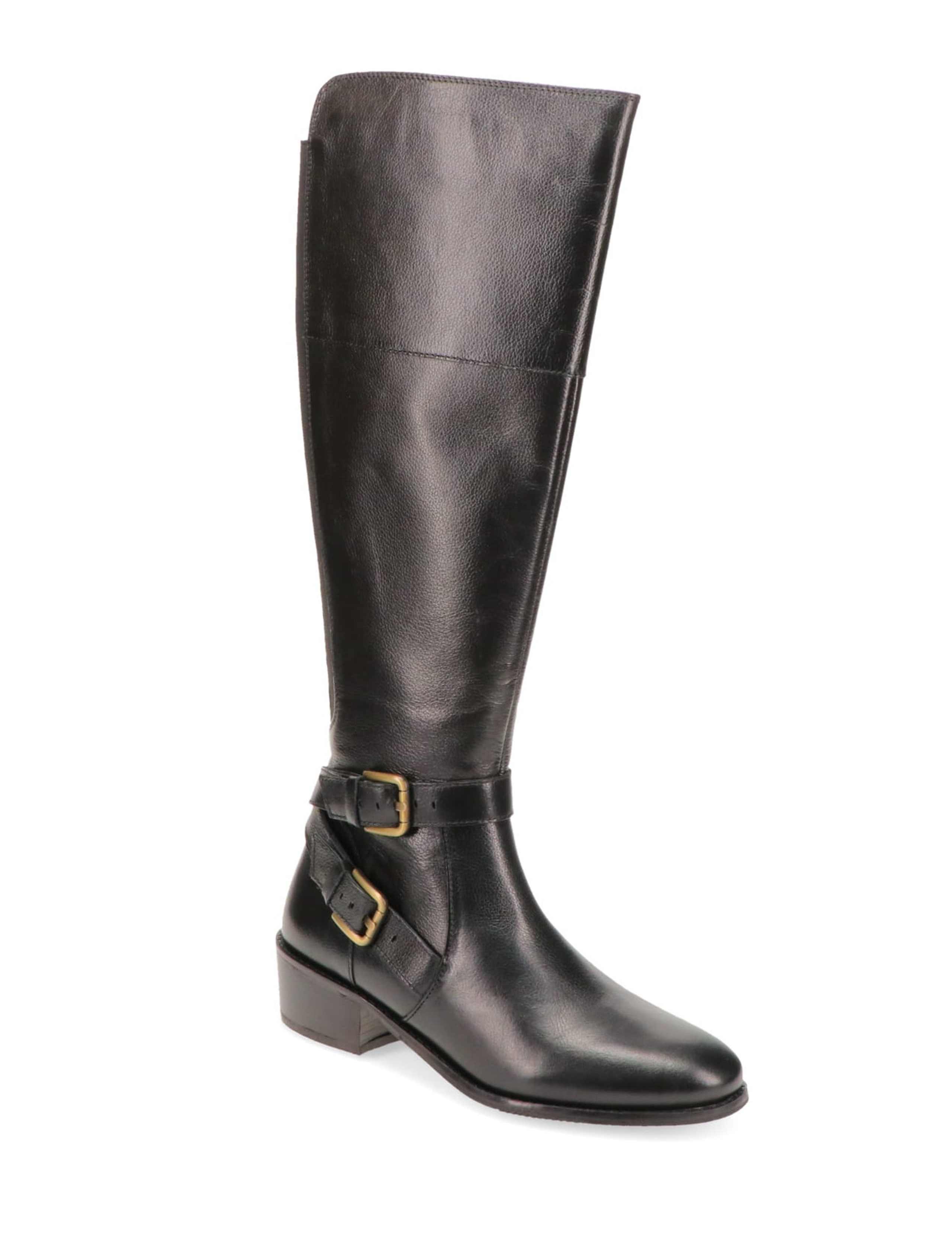 Leather Buckle Block Heel Knee High Boots 2 of 5