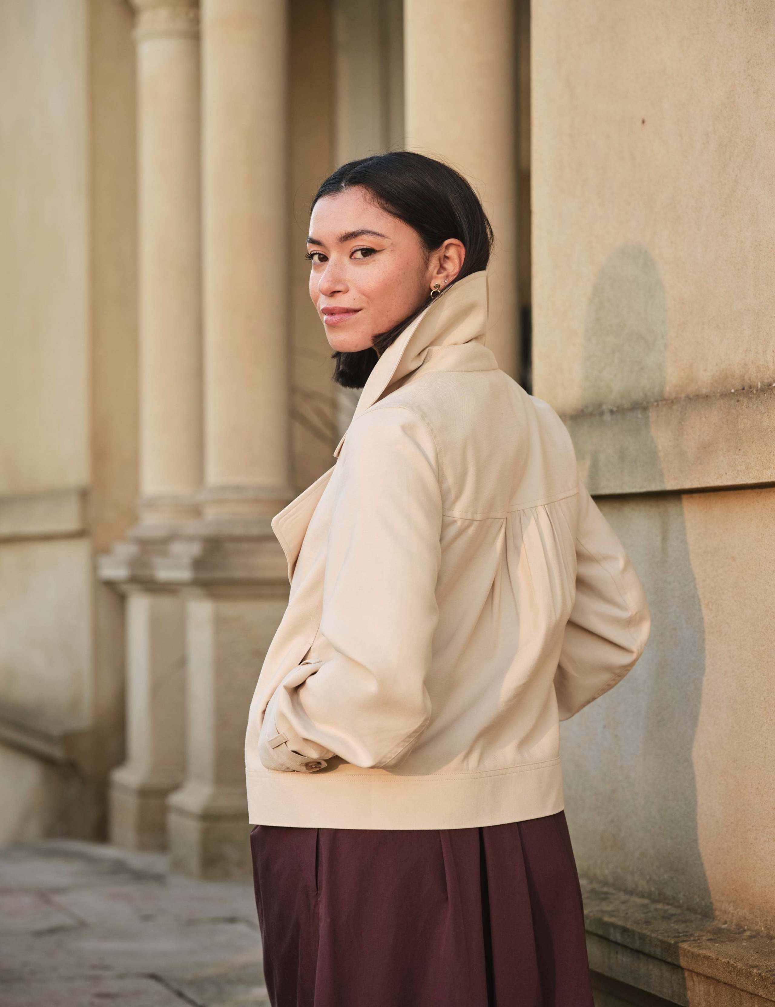 Double Breasted Cropped Trench Coat 7 of 9