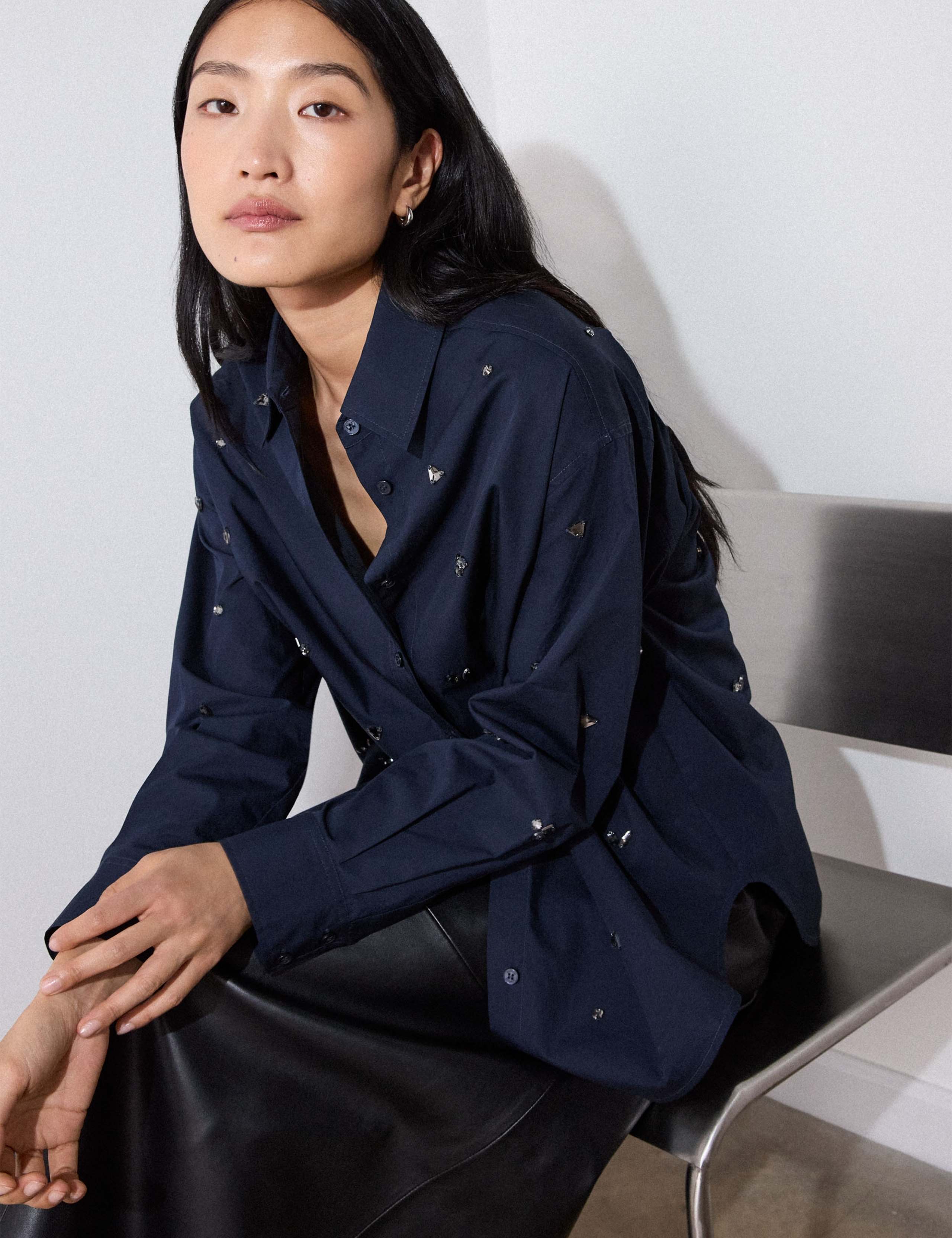 Pure Cotton Jewel Embellished Relaxed Shirt 3 of 5