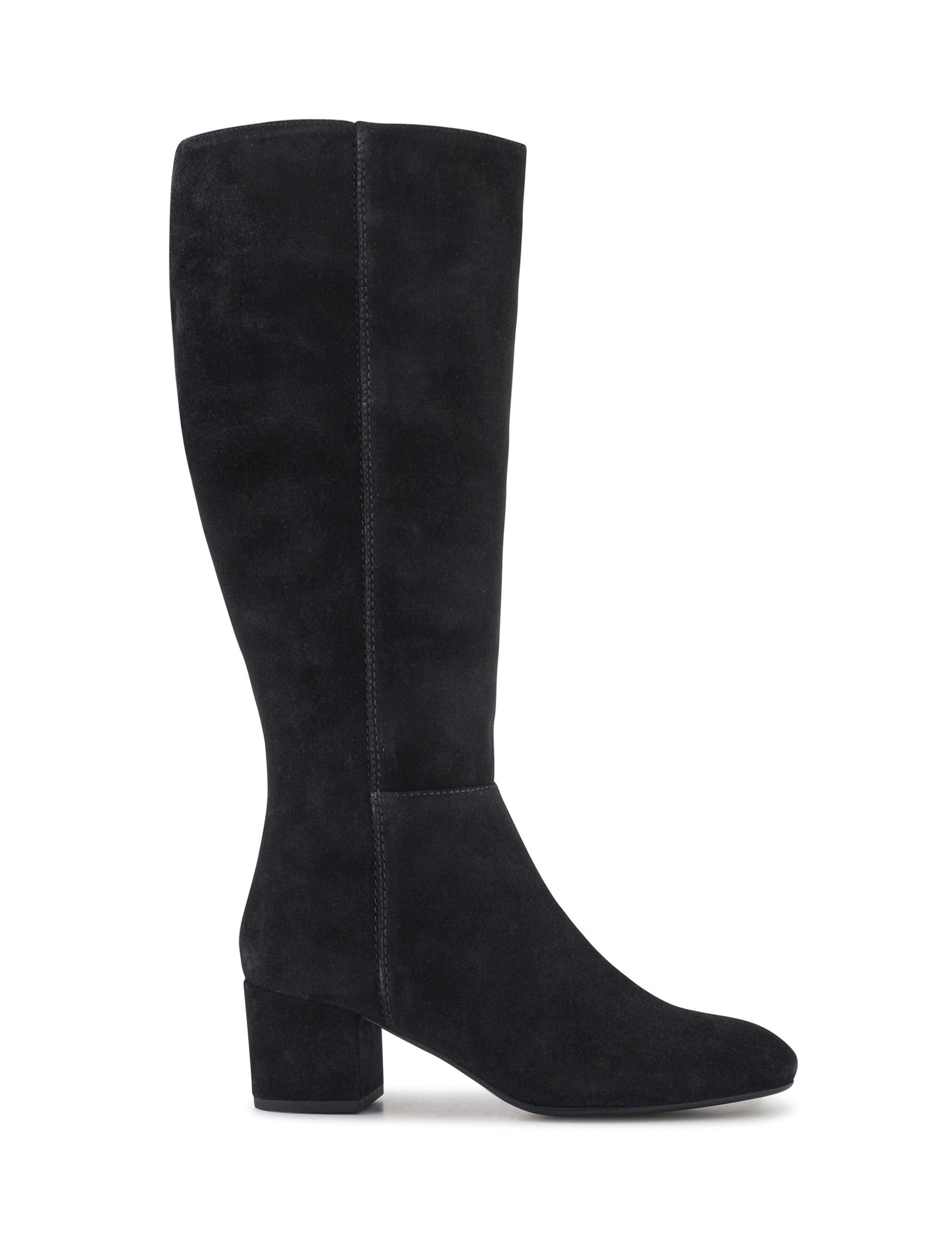Suede Block Heel Round Toe Knee High Boots 1 of 6